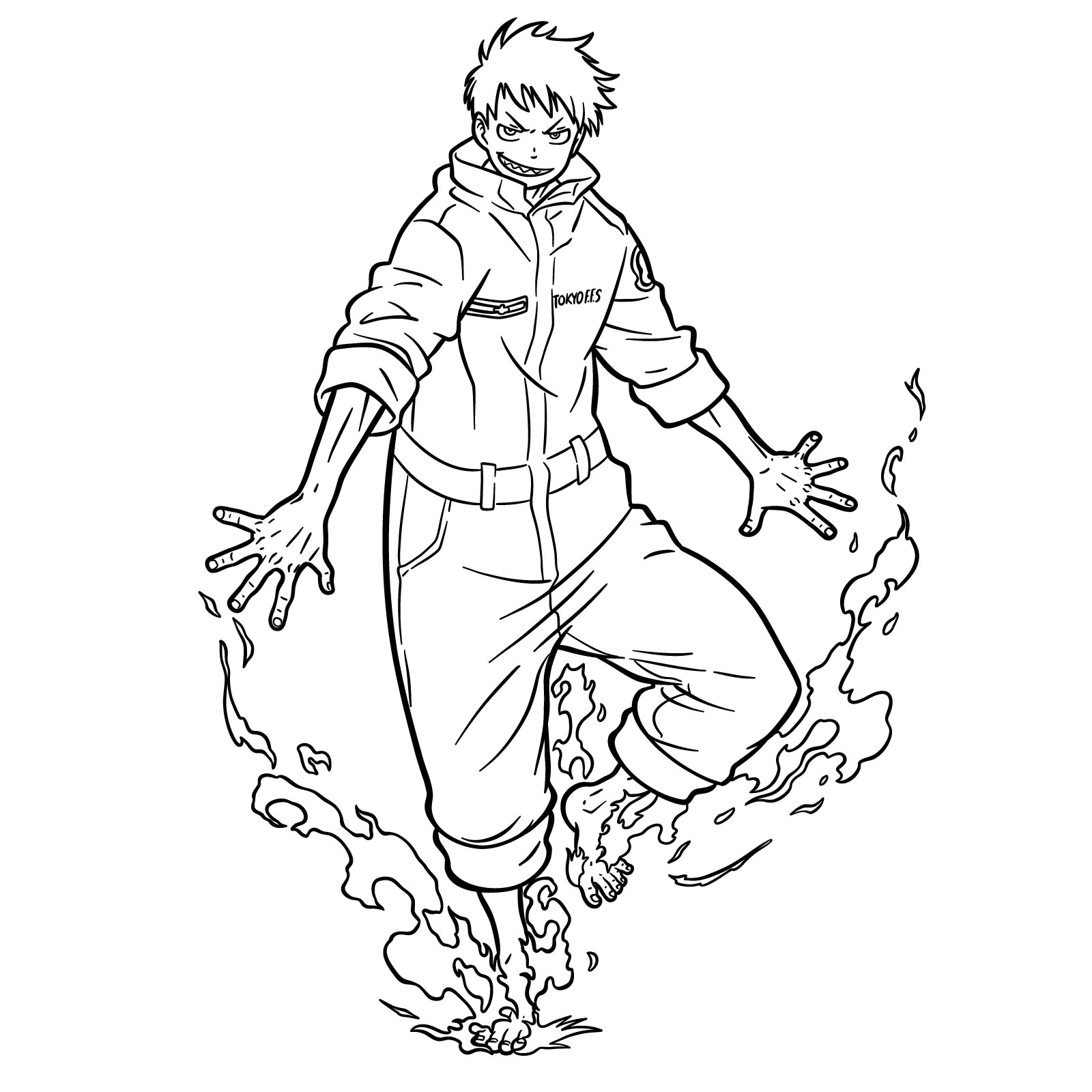 How to Draw Shinra Kusakabe in Orange Coverall - final step
