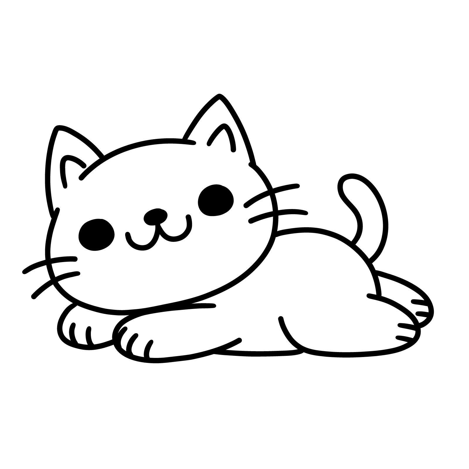 Easy drawing guide on how to draw a cat lying on its belly - the result