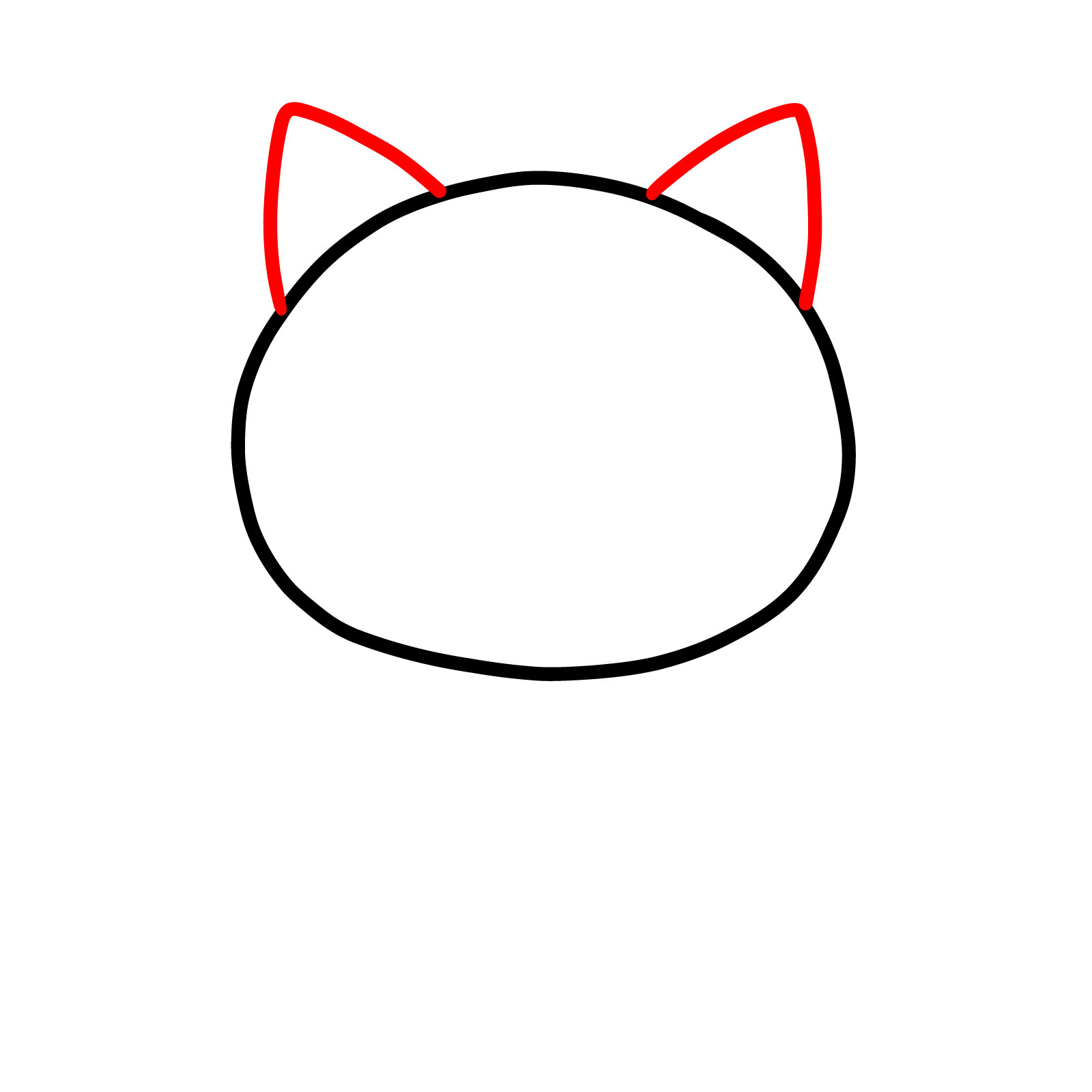 Triangular ears added to the top of the cat's head - step 02