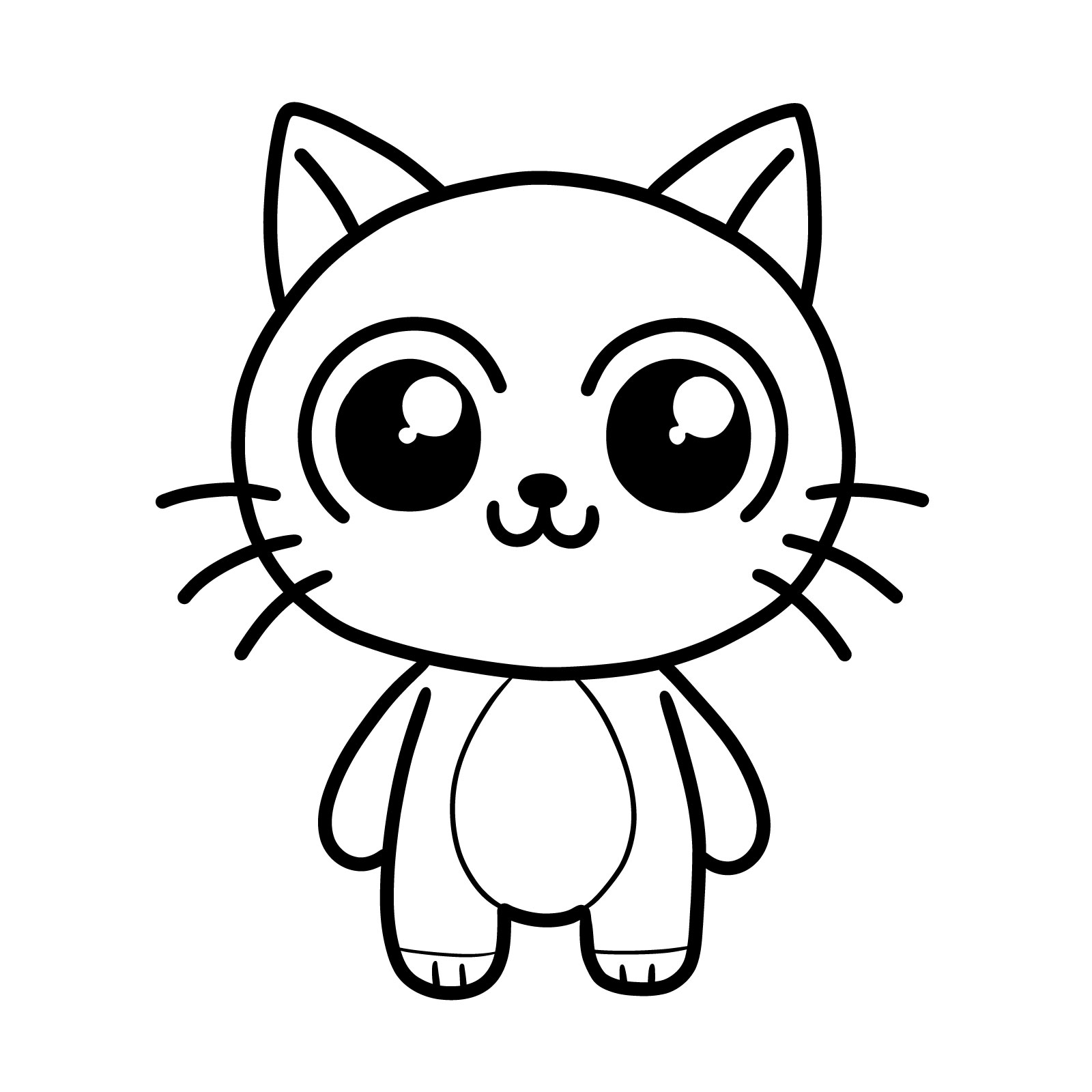 Completed drawing of an easy bipedal cartoon cat - step 08