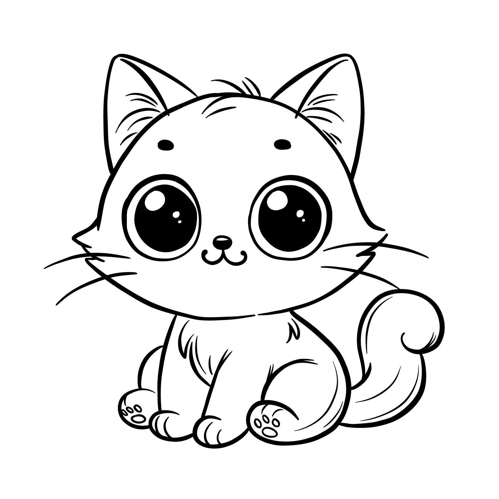 Detailed Cartoon Kitten Sitting - Easy Drawing Guide - step 12