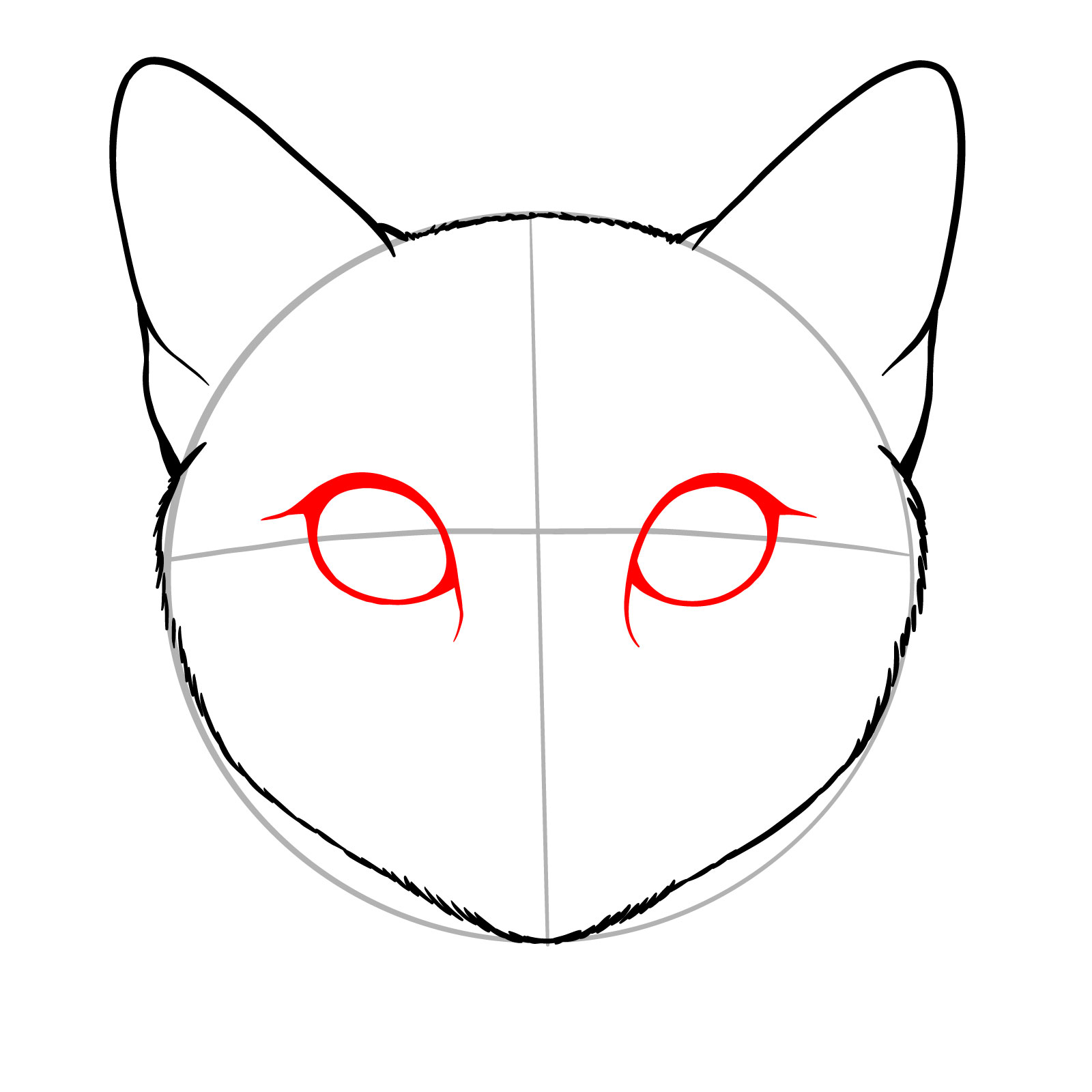 Detailed sketch of the cat's eyes shapes on the face - step 04