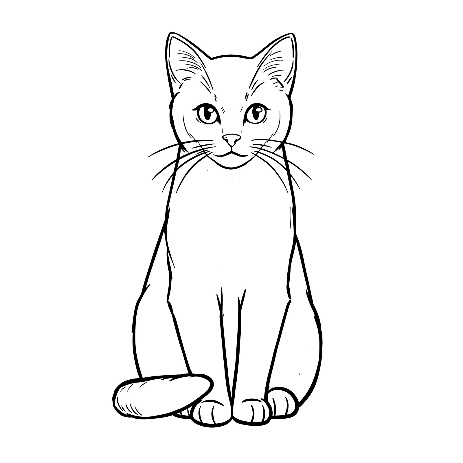 Completed drawing of a sitting cat capturing the essence of how to draw a sitting cat - step 16