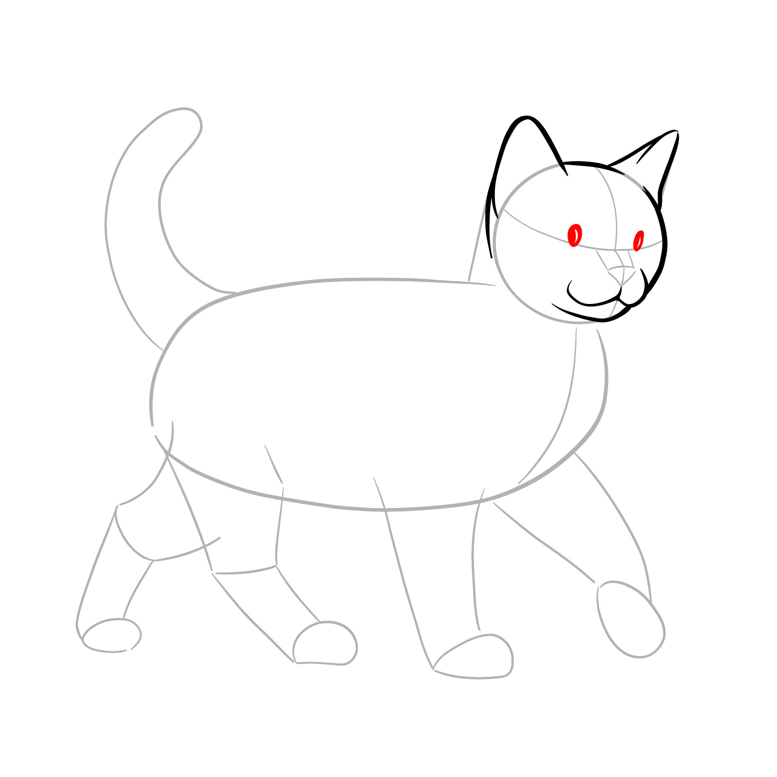 Adding pupils to the cat's eyes in a walking cat sketch - step 05