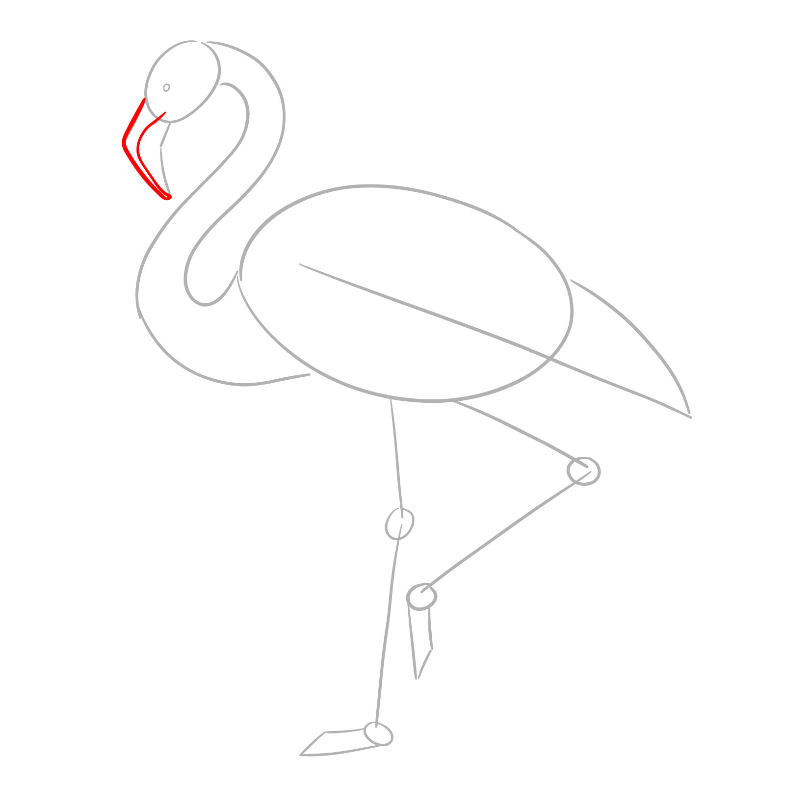 Upper beak outline for flamingo drawing - step 03