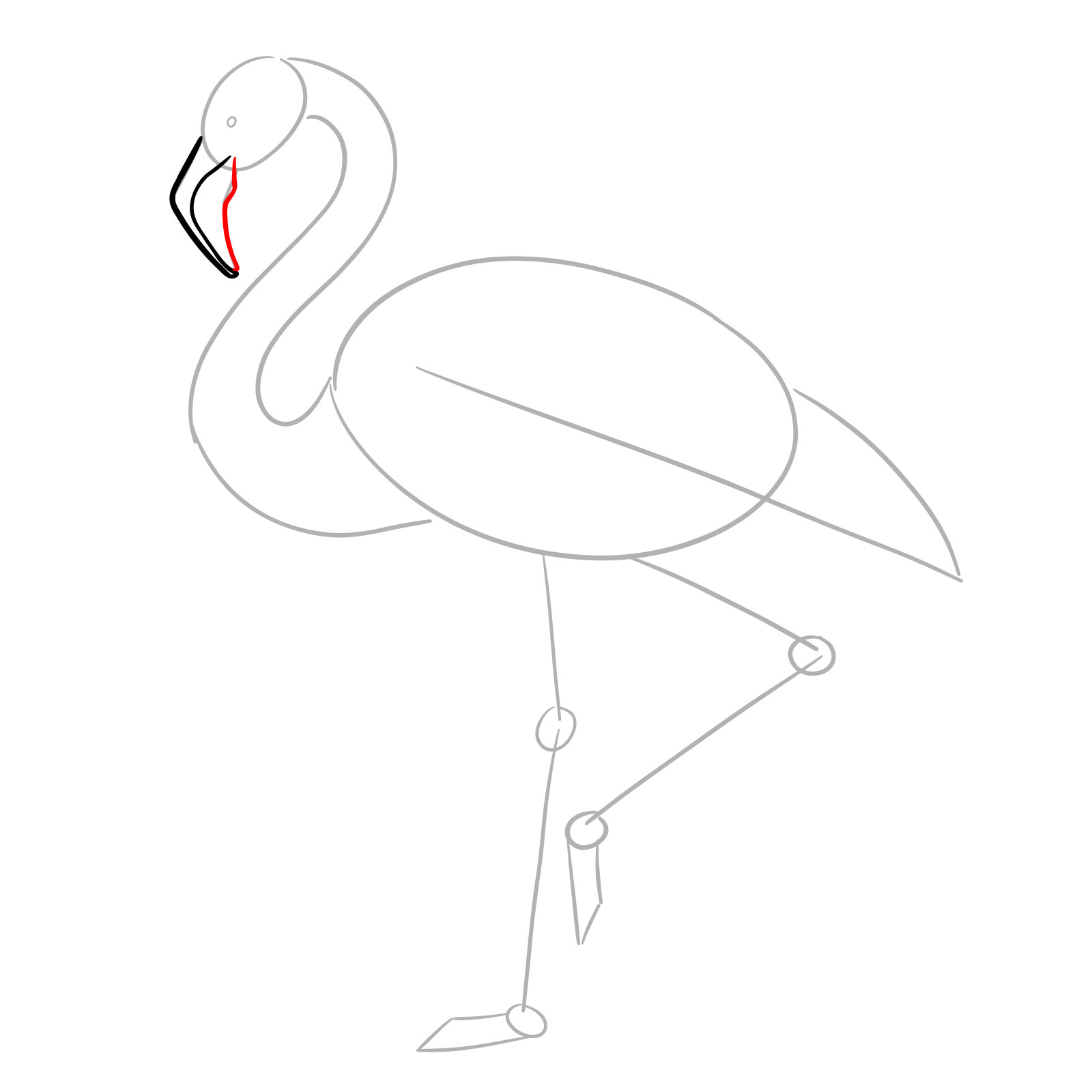 Bottom section of the beak for how to draw a flamingo - step 04