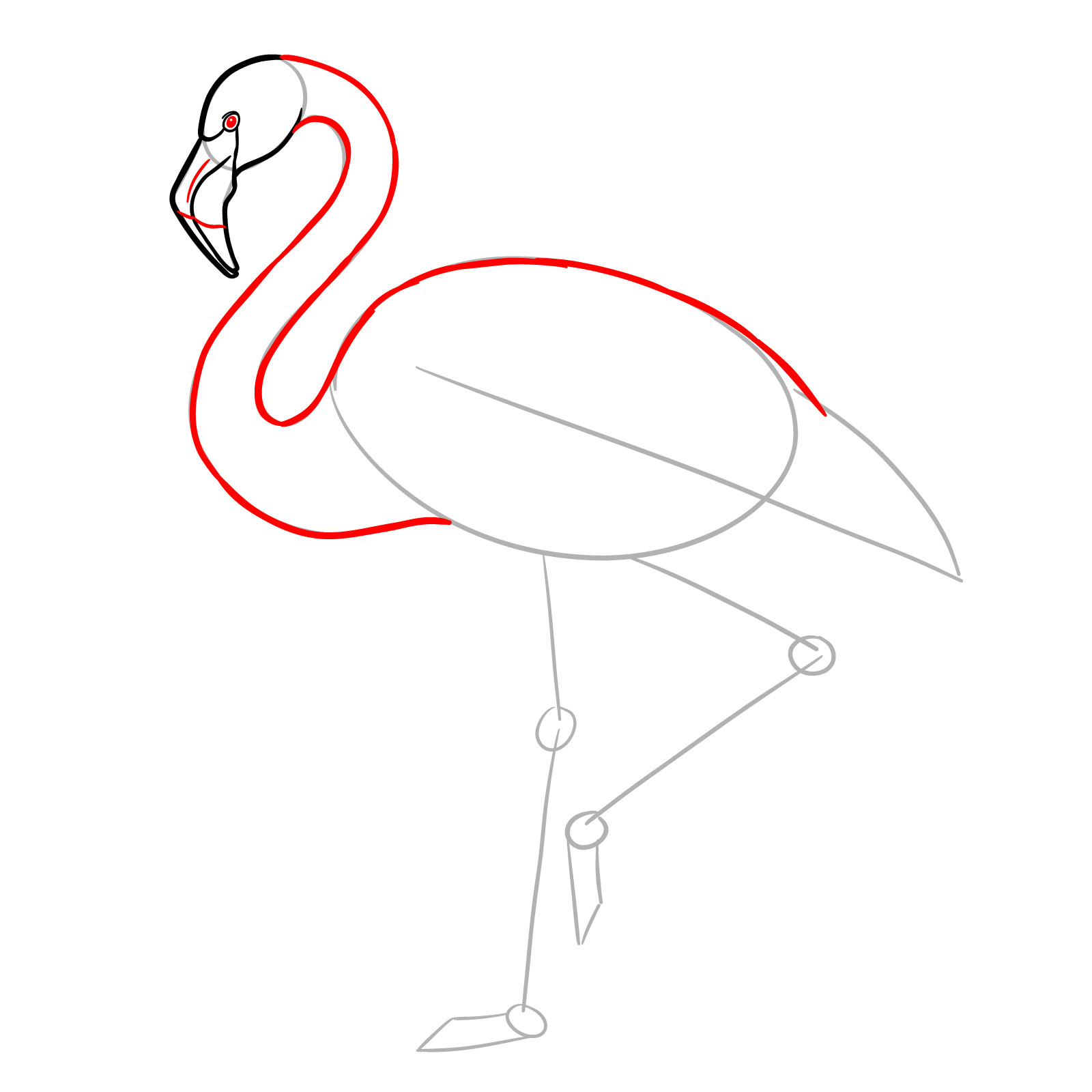 Neck and beak details for how to draw a flamingo - step 06