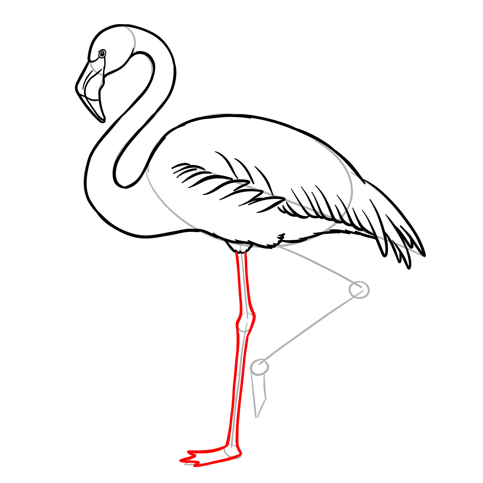 First leg placement for flamingo drawing - step 10