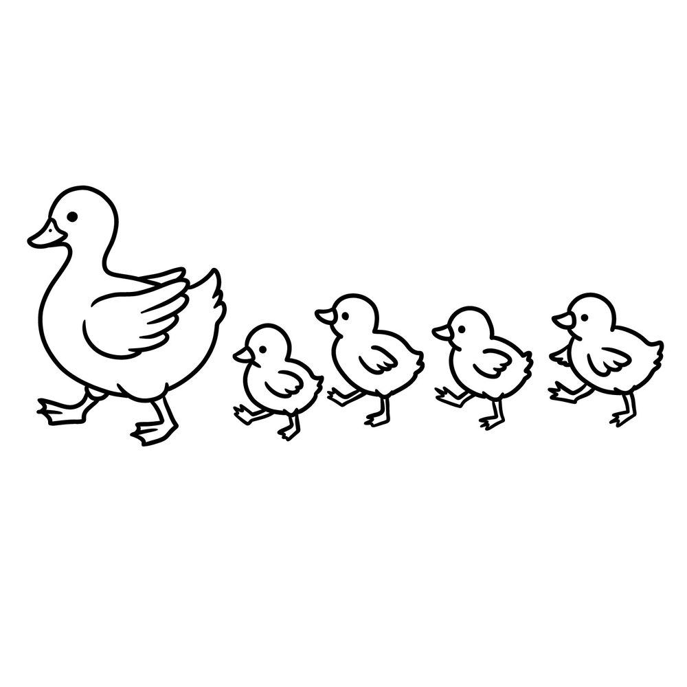 How to Draw a Duck Family Walking Together – Simple Line Art Tutorial