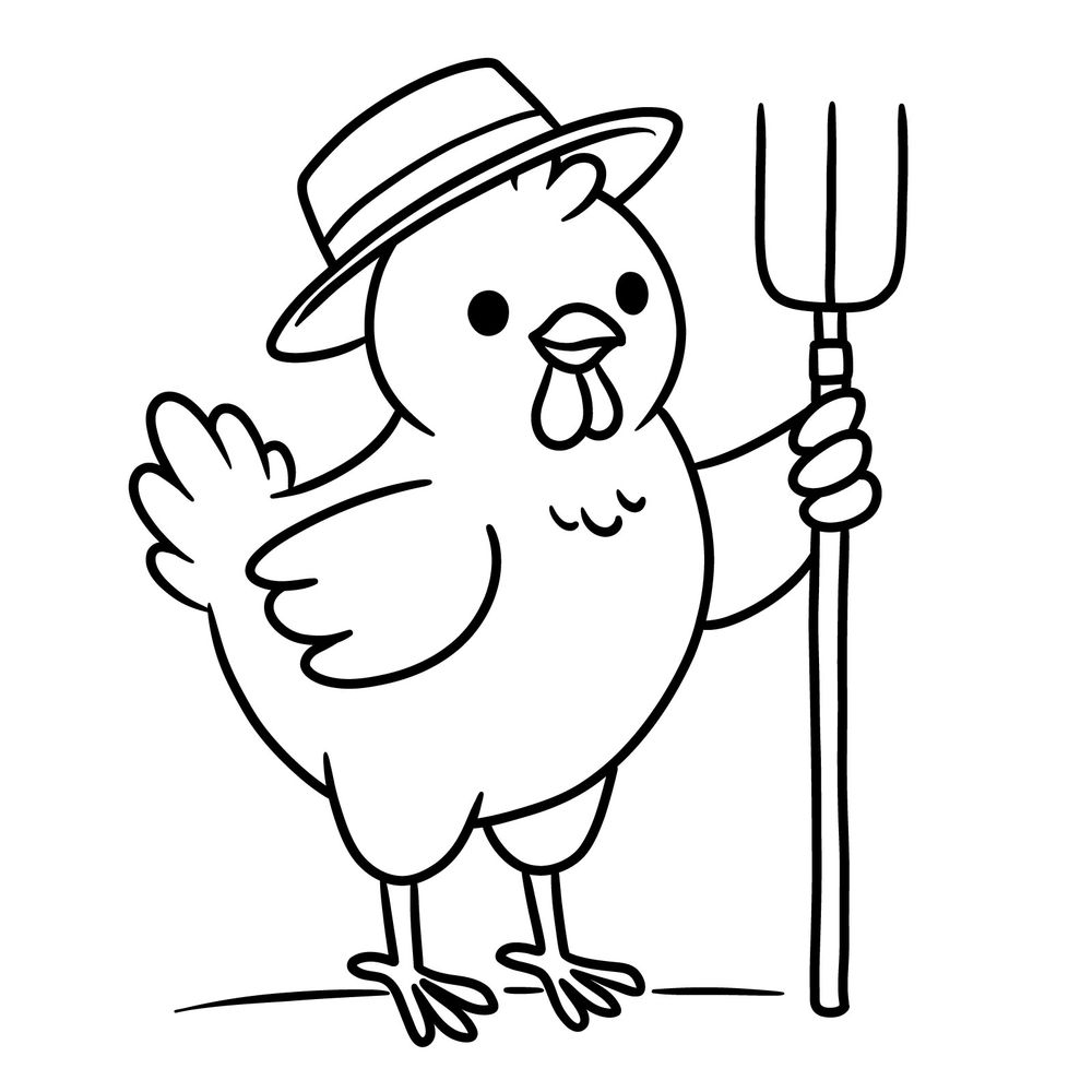 How to Draw a Farmer Chicken Character with Hat and Pitchfork