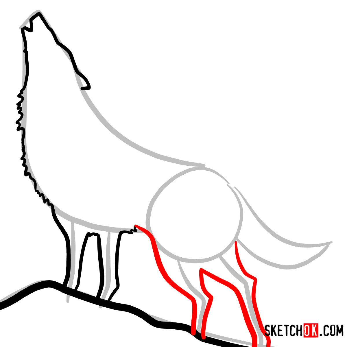 How to draw Howling Wolf Silhouette | Wild Animals - step 06