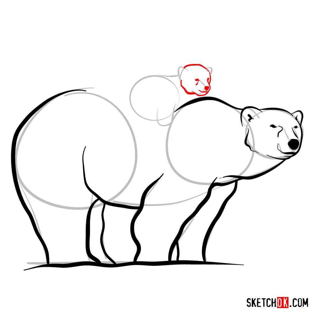 How to draw a polar bear with a baby bear - step 10