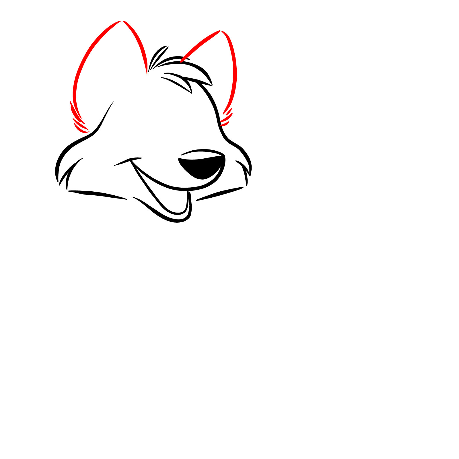 Adding ears to the cartoon wolf drawing - step 06
