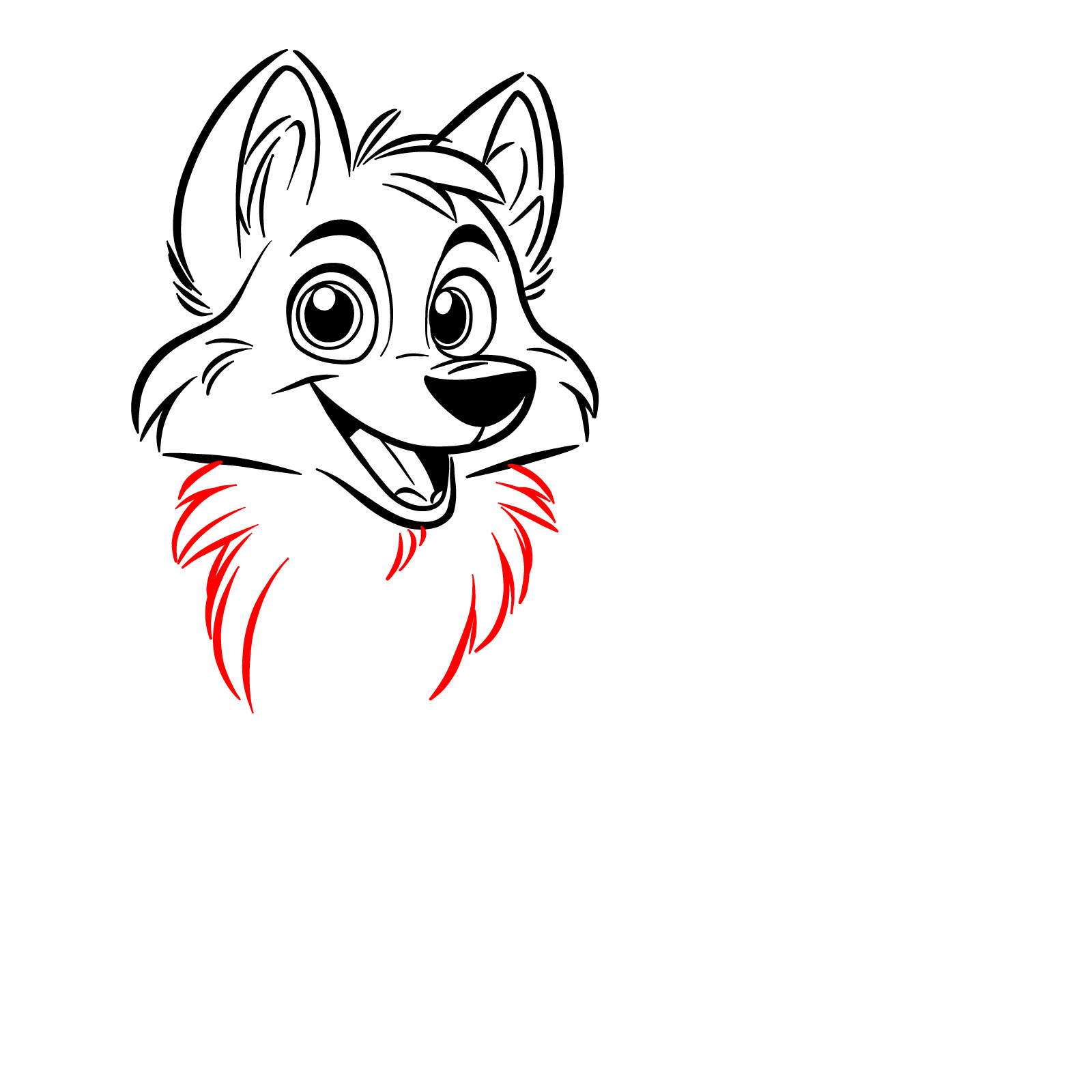 Adding a fluffy fur outline below the cartoon wolf's head - step 10