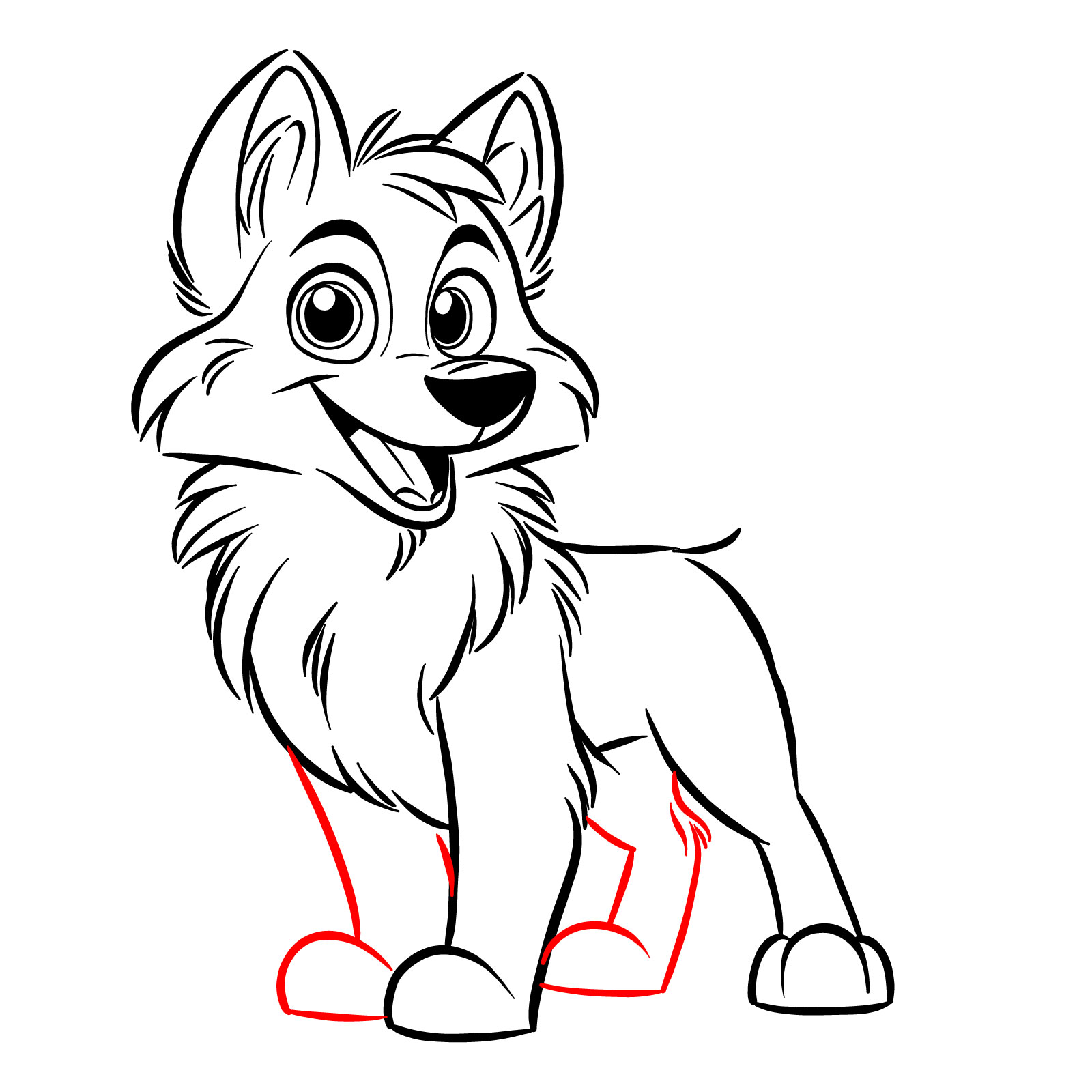 How to draw a cartoon wolf - Second set of legs sketched - step 14