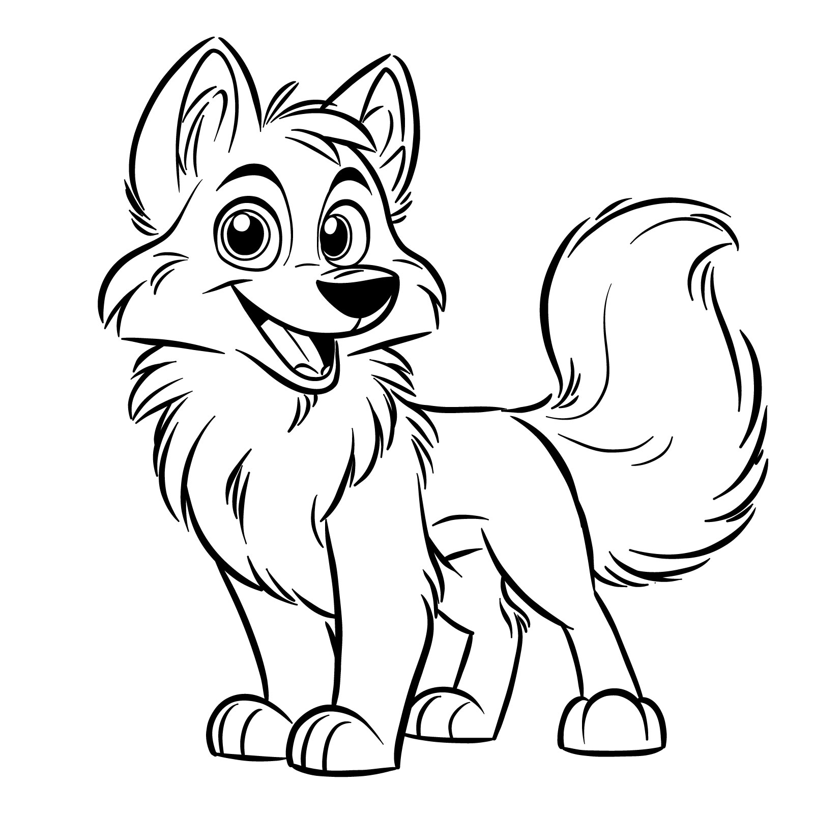 Completed cartoon wolf drawing with full body and details - step 16