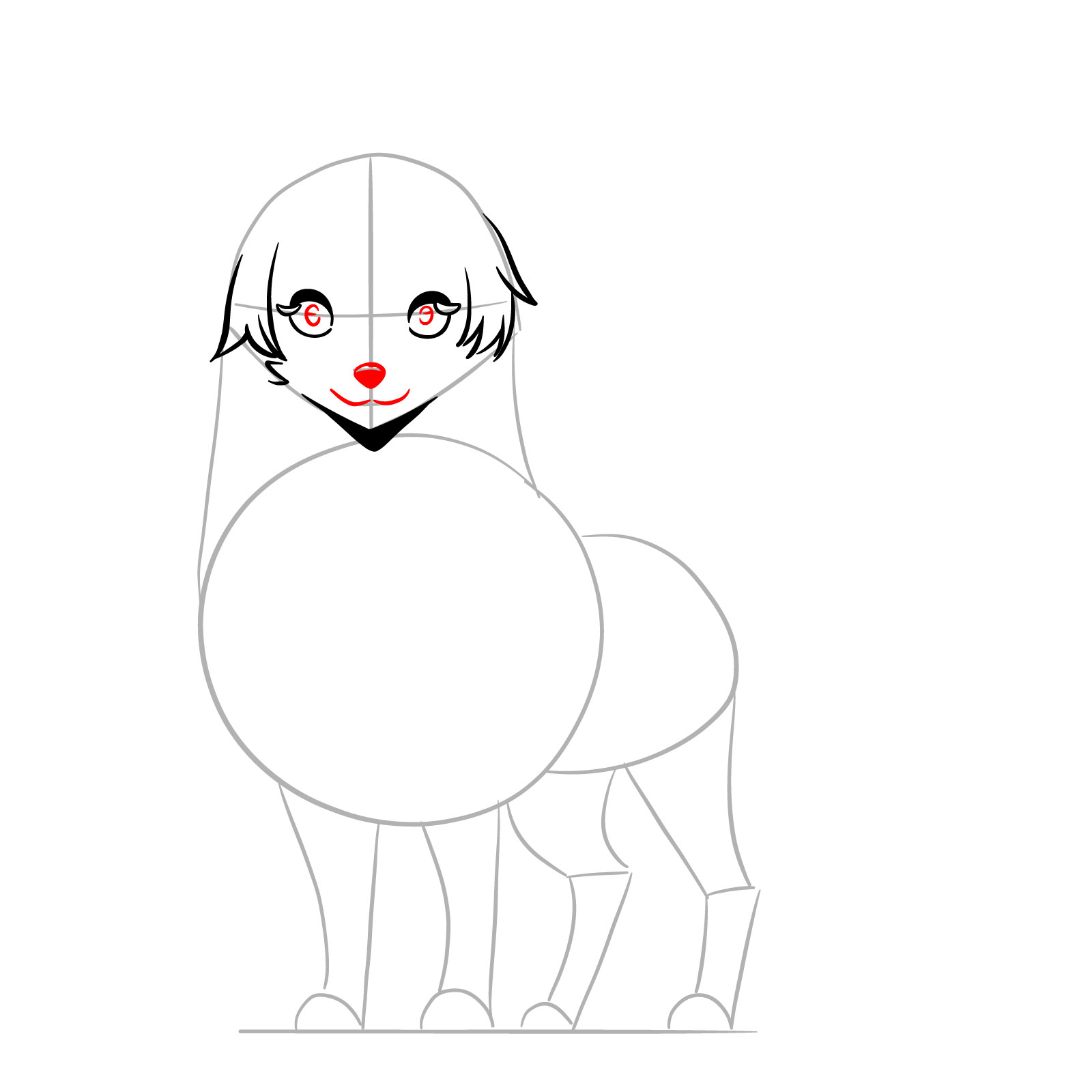 Adding facial features to the anime wolf sketch - step 05