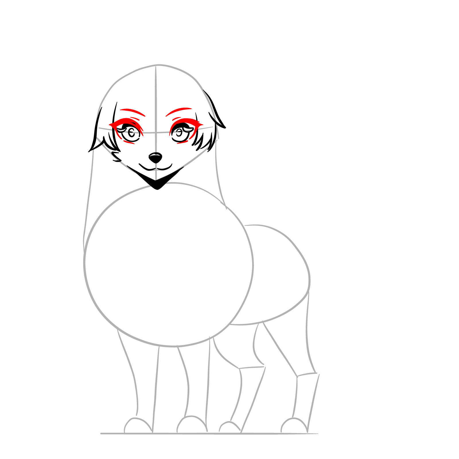 Outlining eyes and adding expressive eyebrows to the anime wolf - step 06
