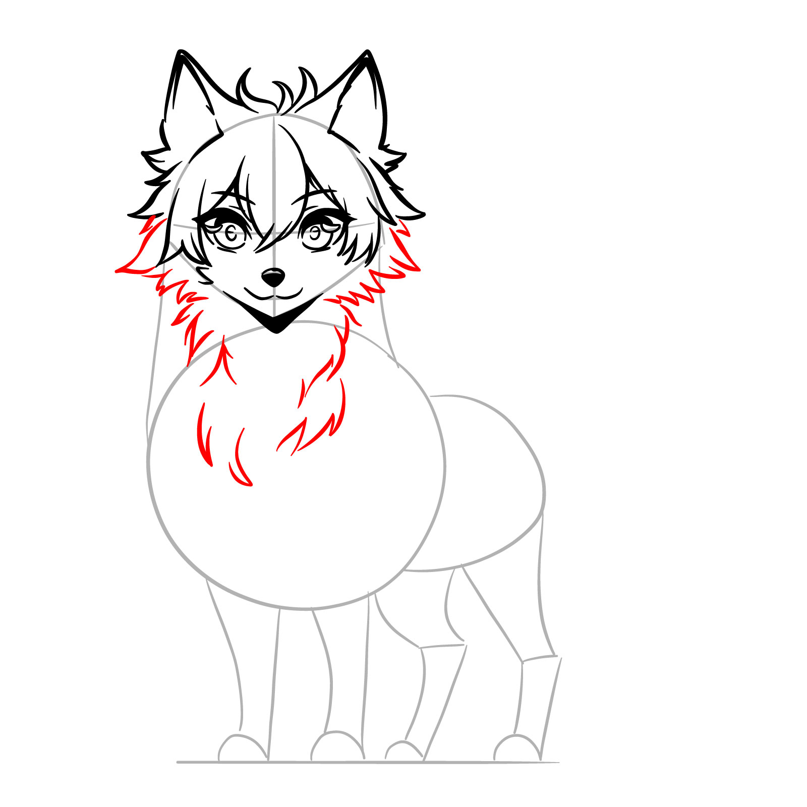 Sketch of anime wolf's neck and chest fur detailing - step 10