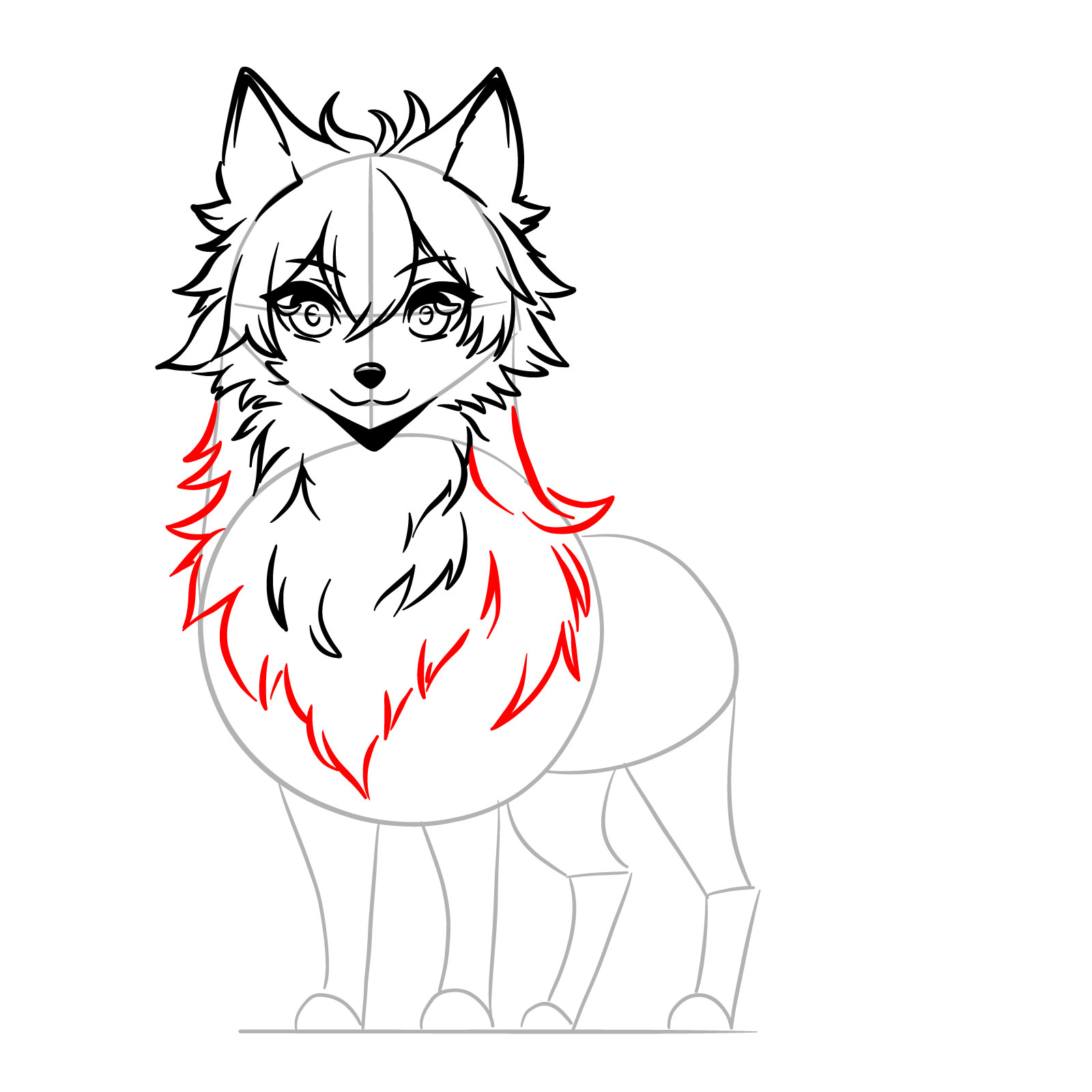 Adding depth with layered fur to anime wolf drawing - step 11