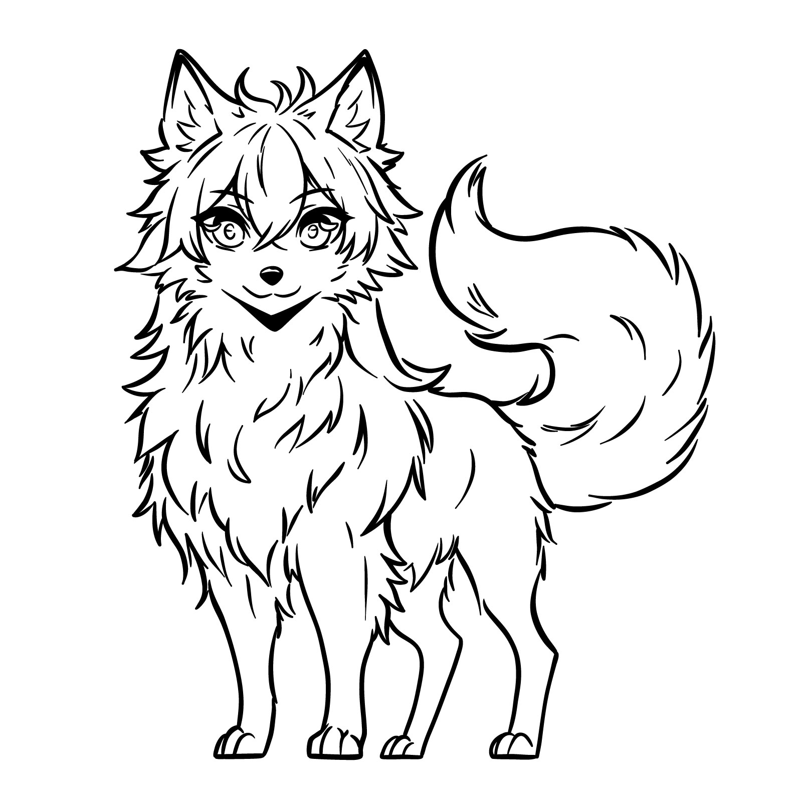 Anime-style illustration of a muddy white wolf on Craiyon