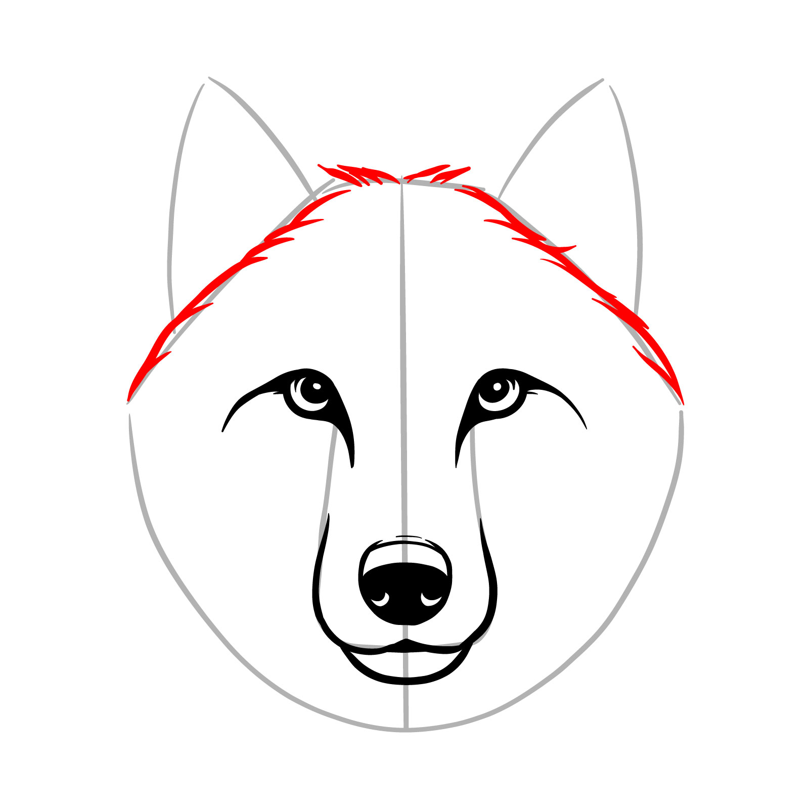 Sketching the wolf's furry head top in step 8 of drawing a wolf face