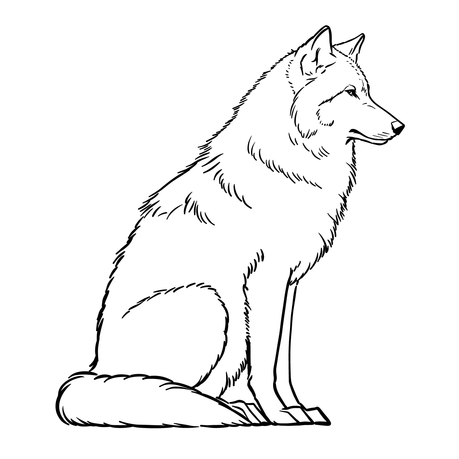 How to draw a sitting wolf side view - a step-by-step guide