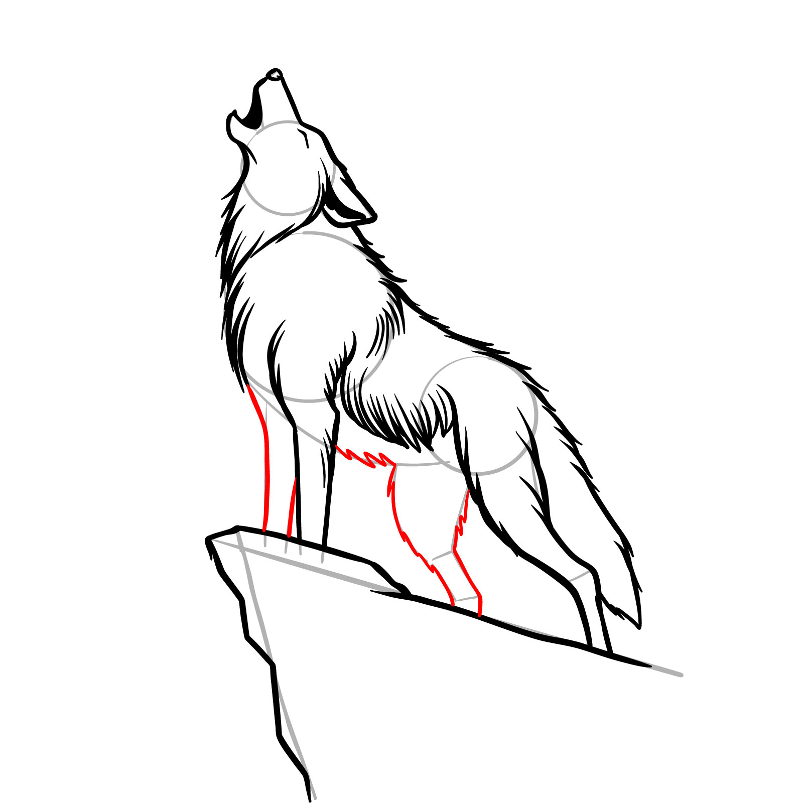 Refining the shape of the lower body and legs of a howling wolf - step 10