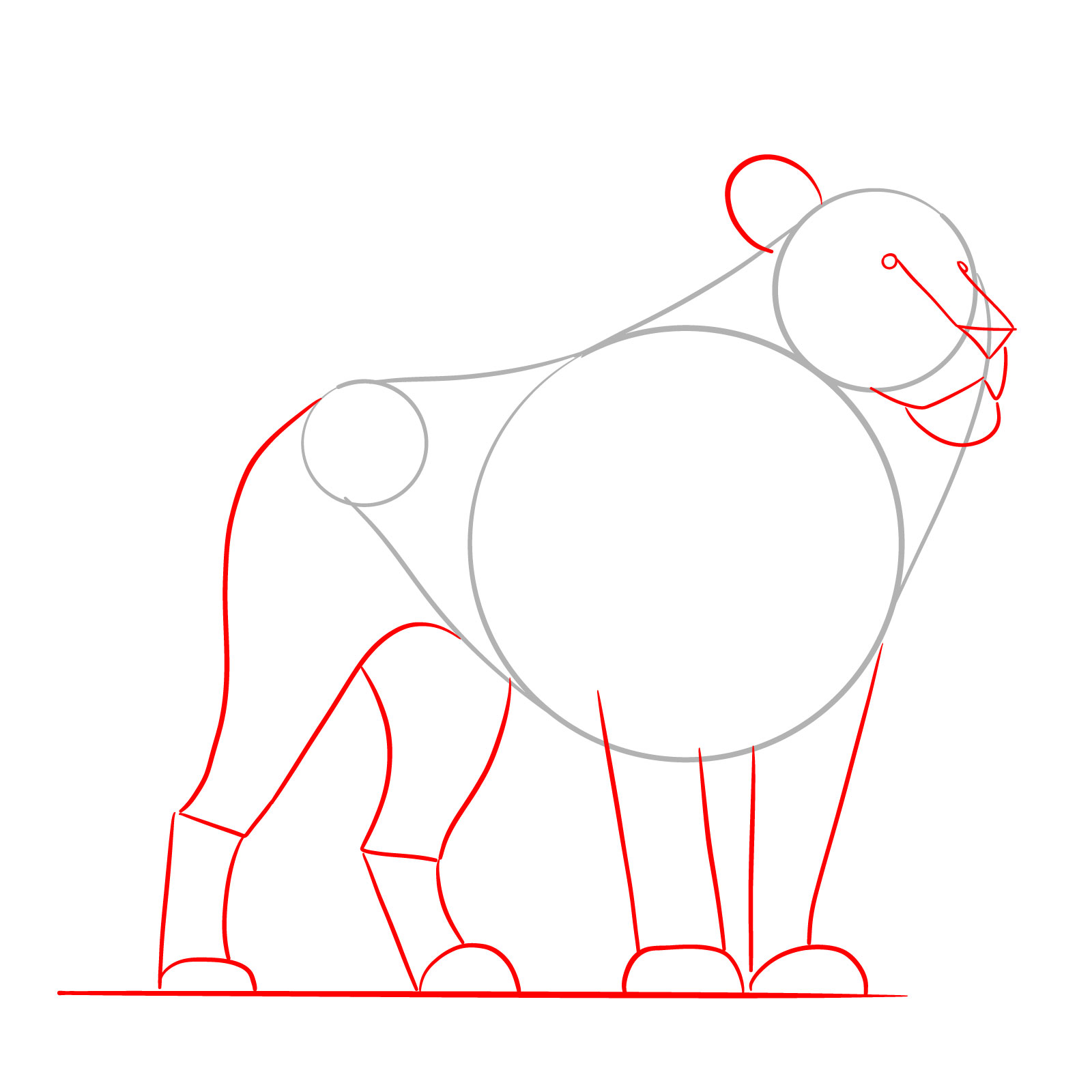 Mapping facial features and body shapes in a standing lion drawing tutorial - step 02