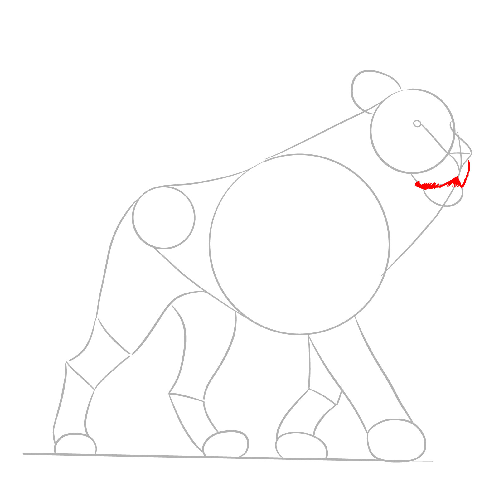 How to draw a walking lion's mouth details - step 03