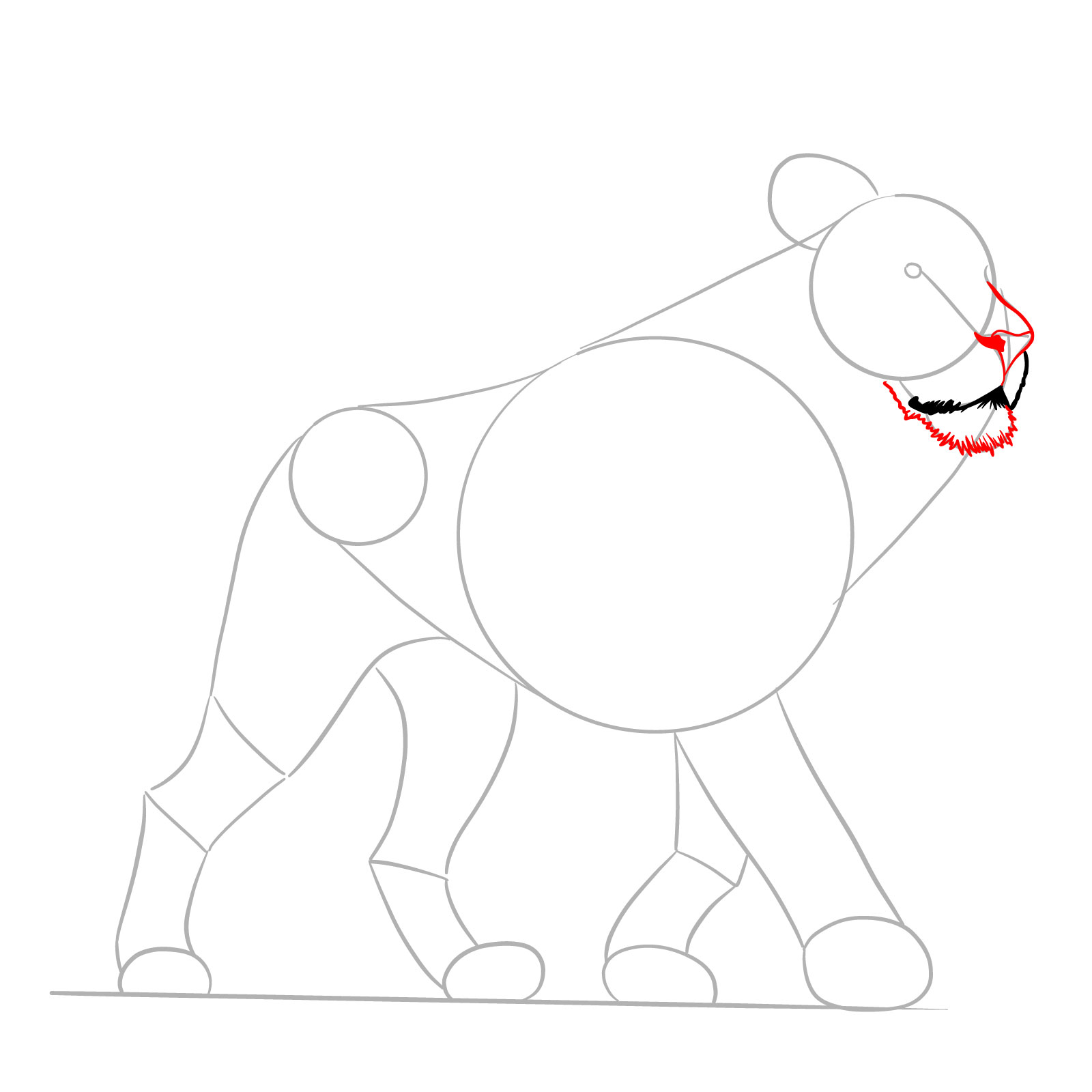 Adding the nose and jaw to a walking lion sketch - step 04