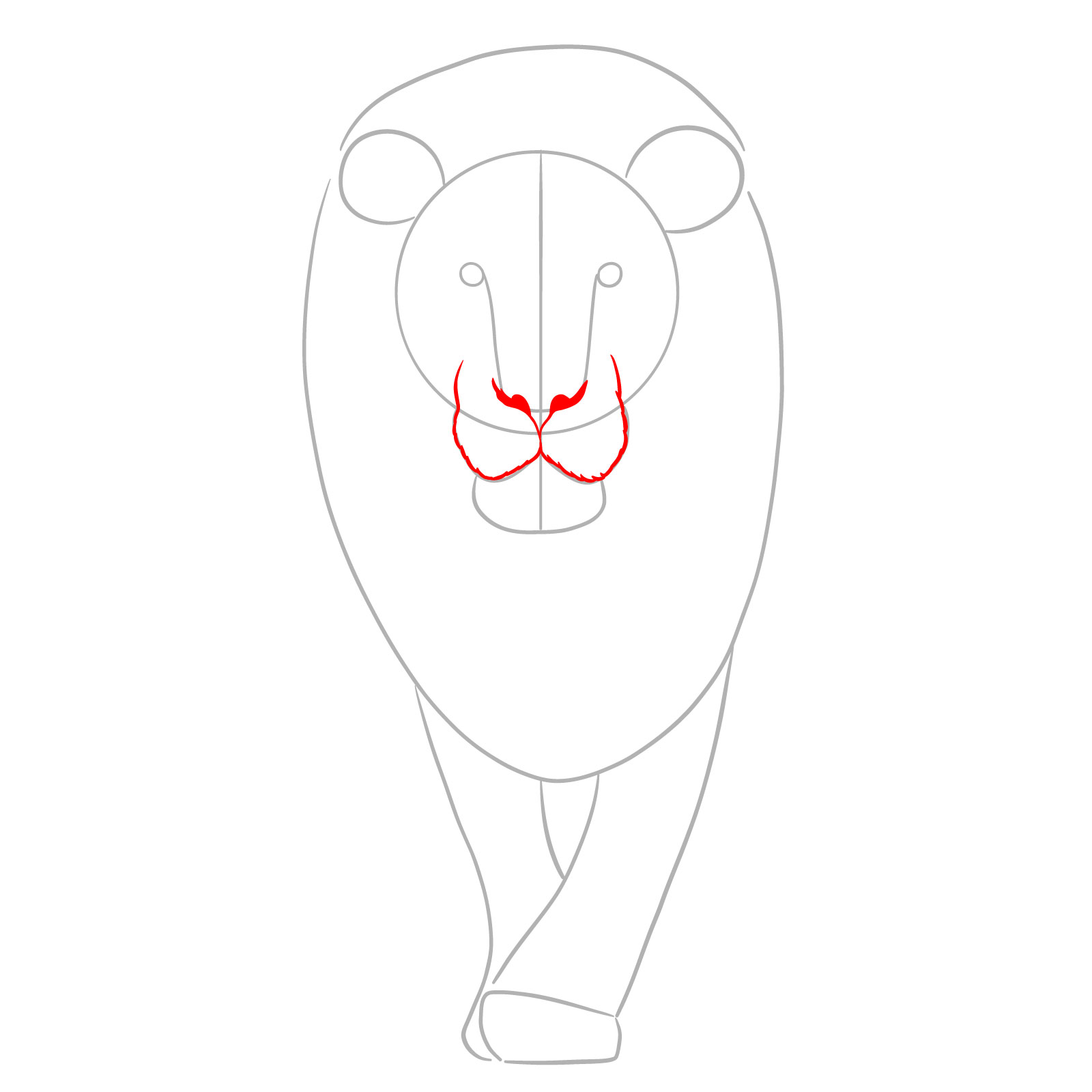 Detailing the nose and upper jaw of a walking lion sketch - step 03