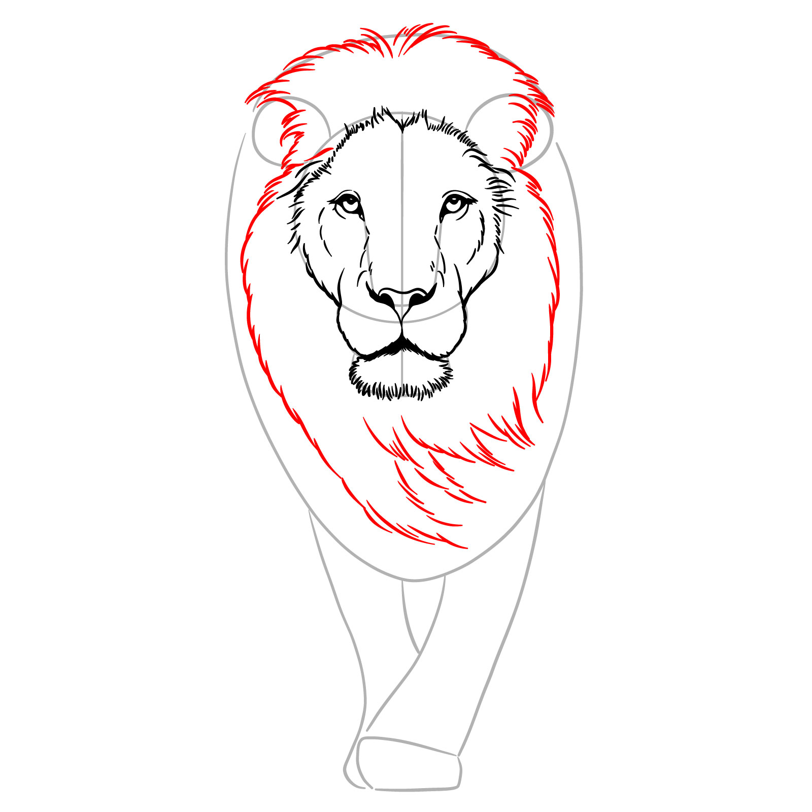 Creating the first layer of mane fur in a walking lion drawing - step 07