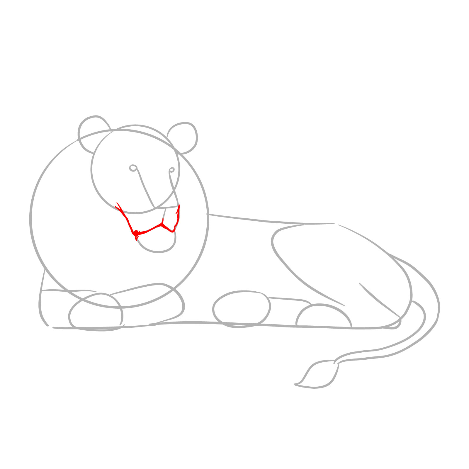How to draw a lying lion in side view - Step 3: Sketching the lion's muzzle
