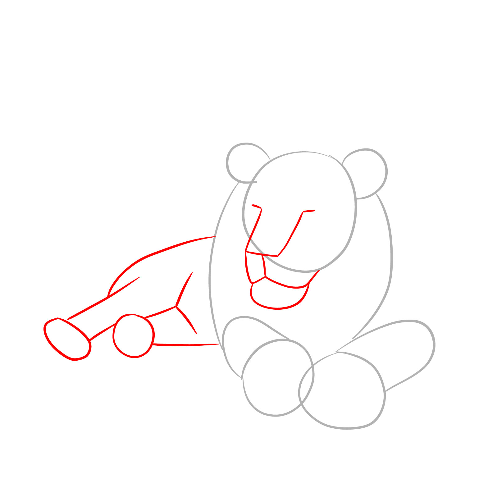 Sleeping lion drawing - Step 2: Facial guidelines and body outline