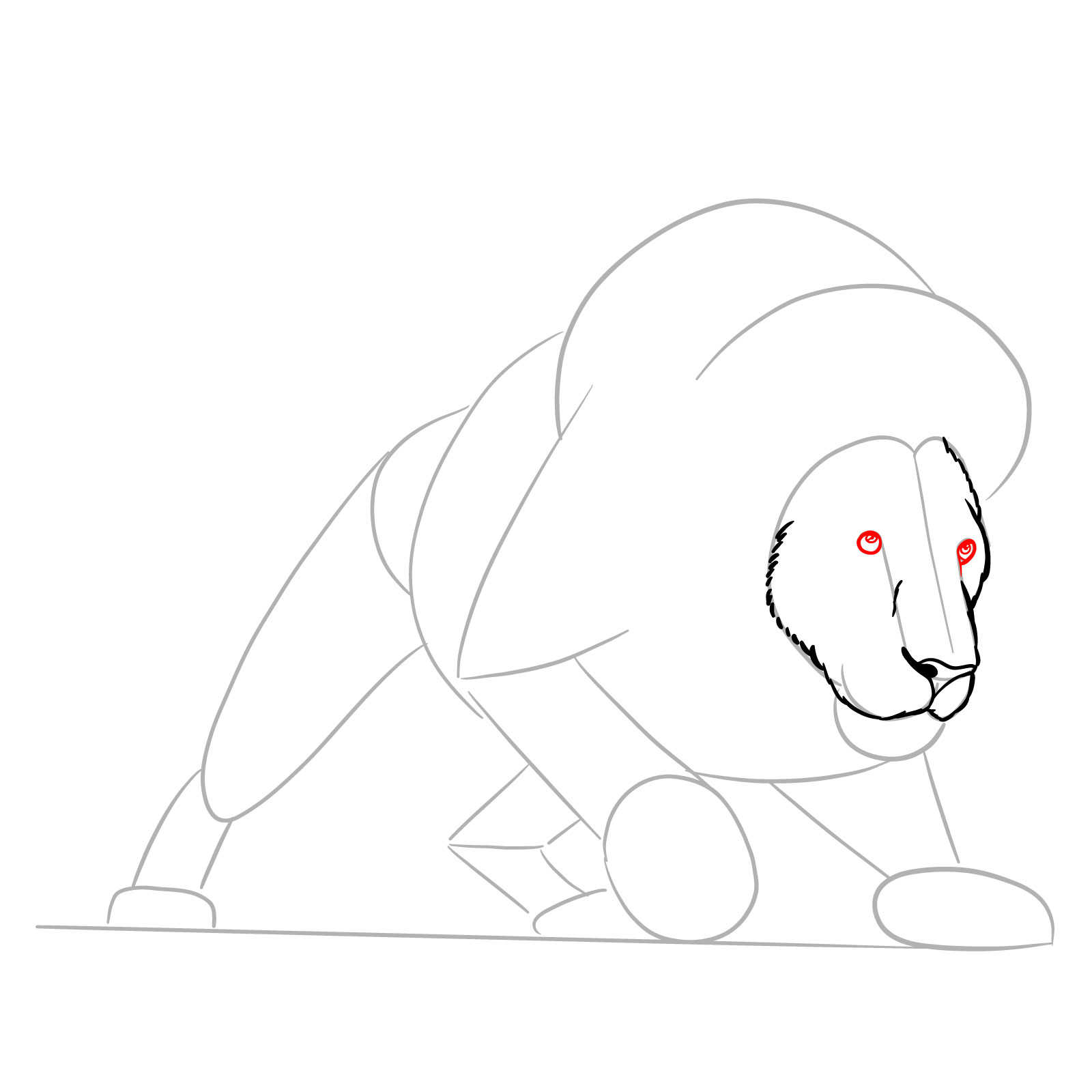 Hunting lion drawing - Step 6: Eyes detailing