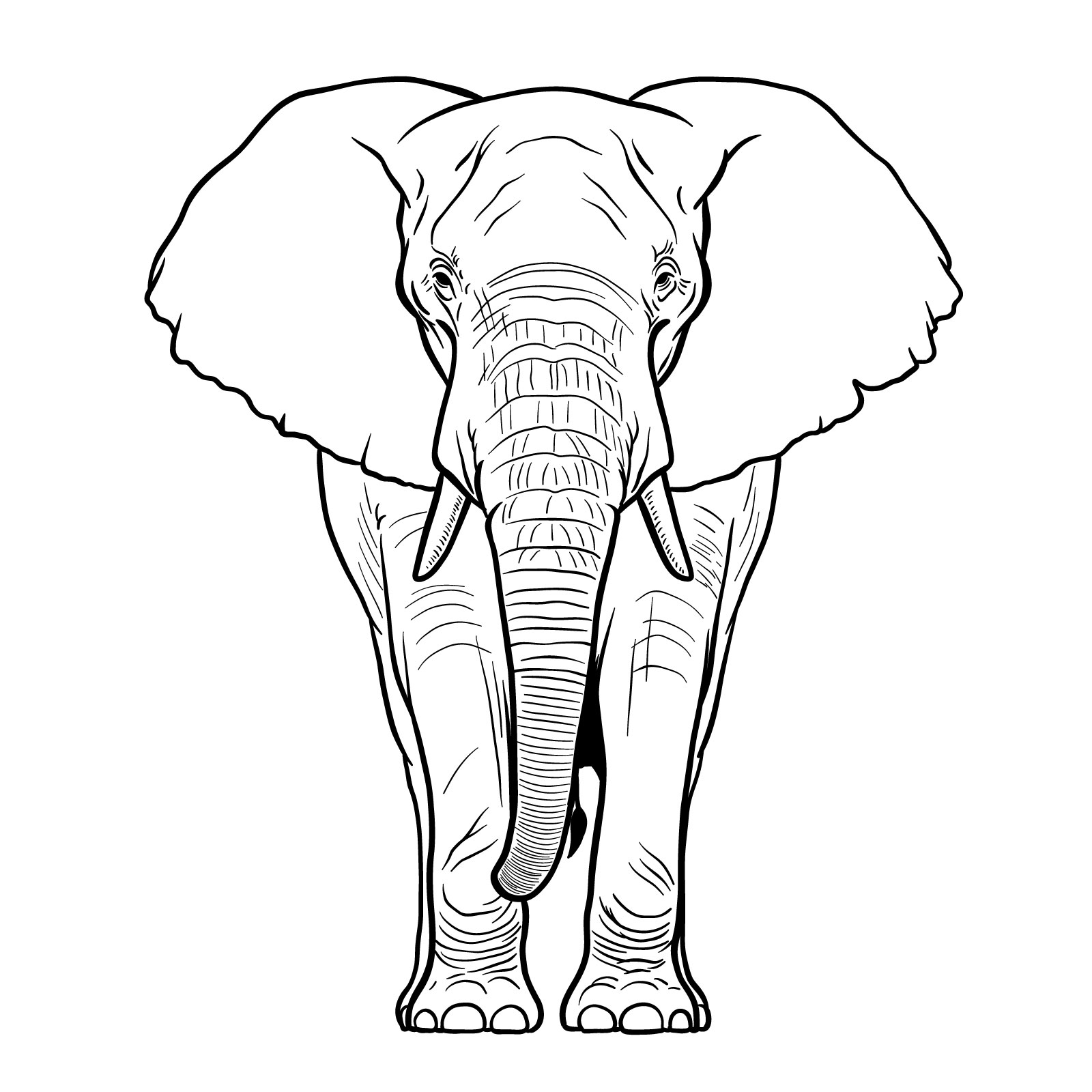 Final touch-ups, rough sketch erased, and optional inking in the elephant full body drawing - step 13