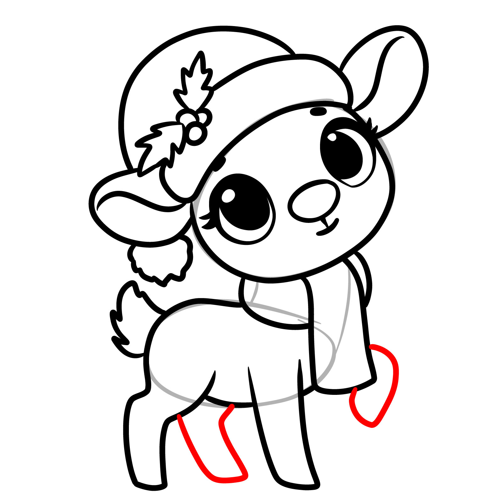 Drawing the remaining legs for how to draw a Christmas reindeer - step 12