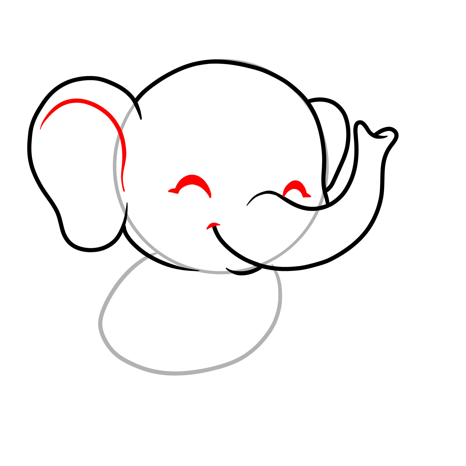 How to Draw a Cute Baby Elephant Blowing Water - step 08