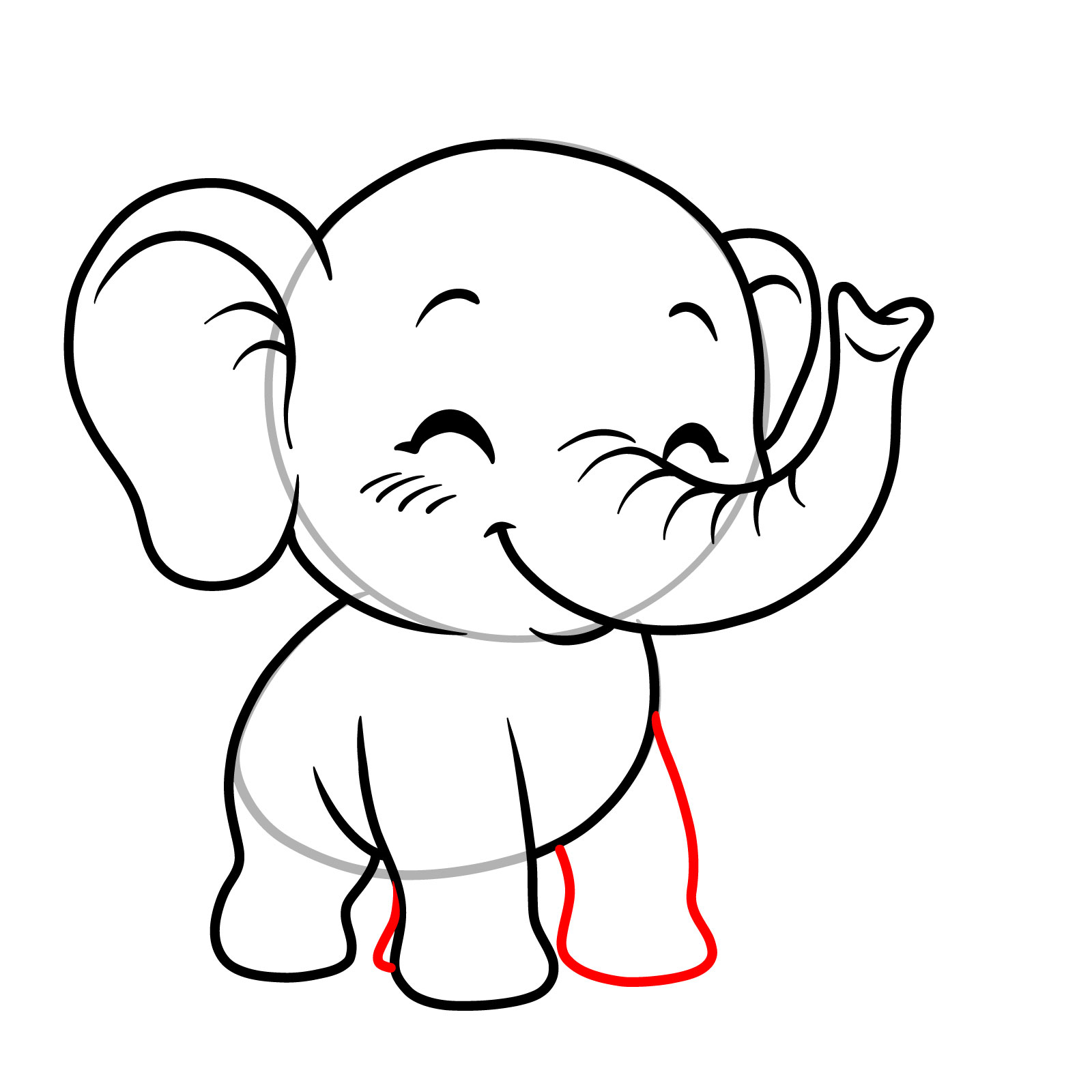 How to Draw a Cute Baby Elephant Blowing Water - step 12