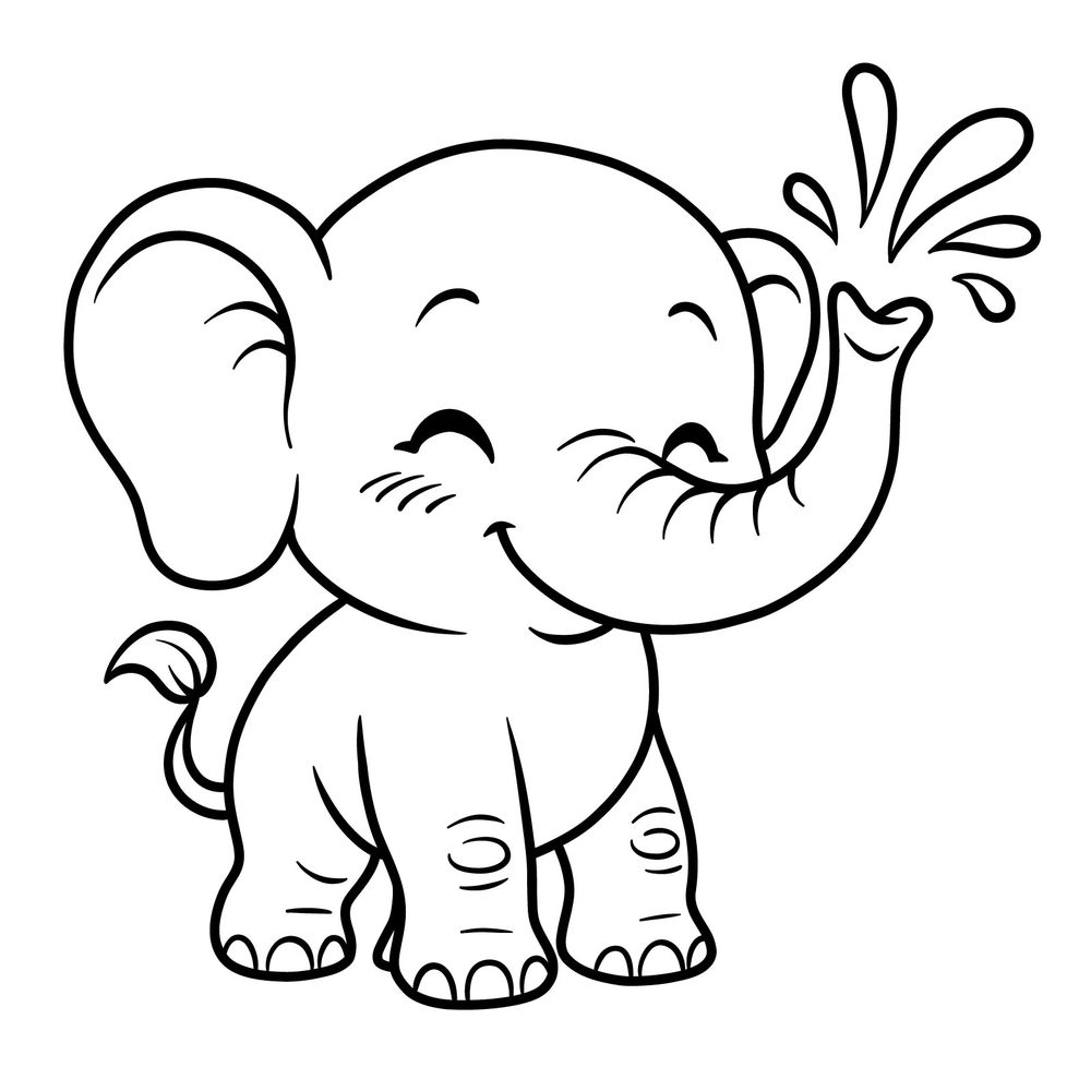 How to Draw a Cute Baby Elephant Splashing Water Step-by-Step