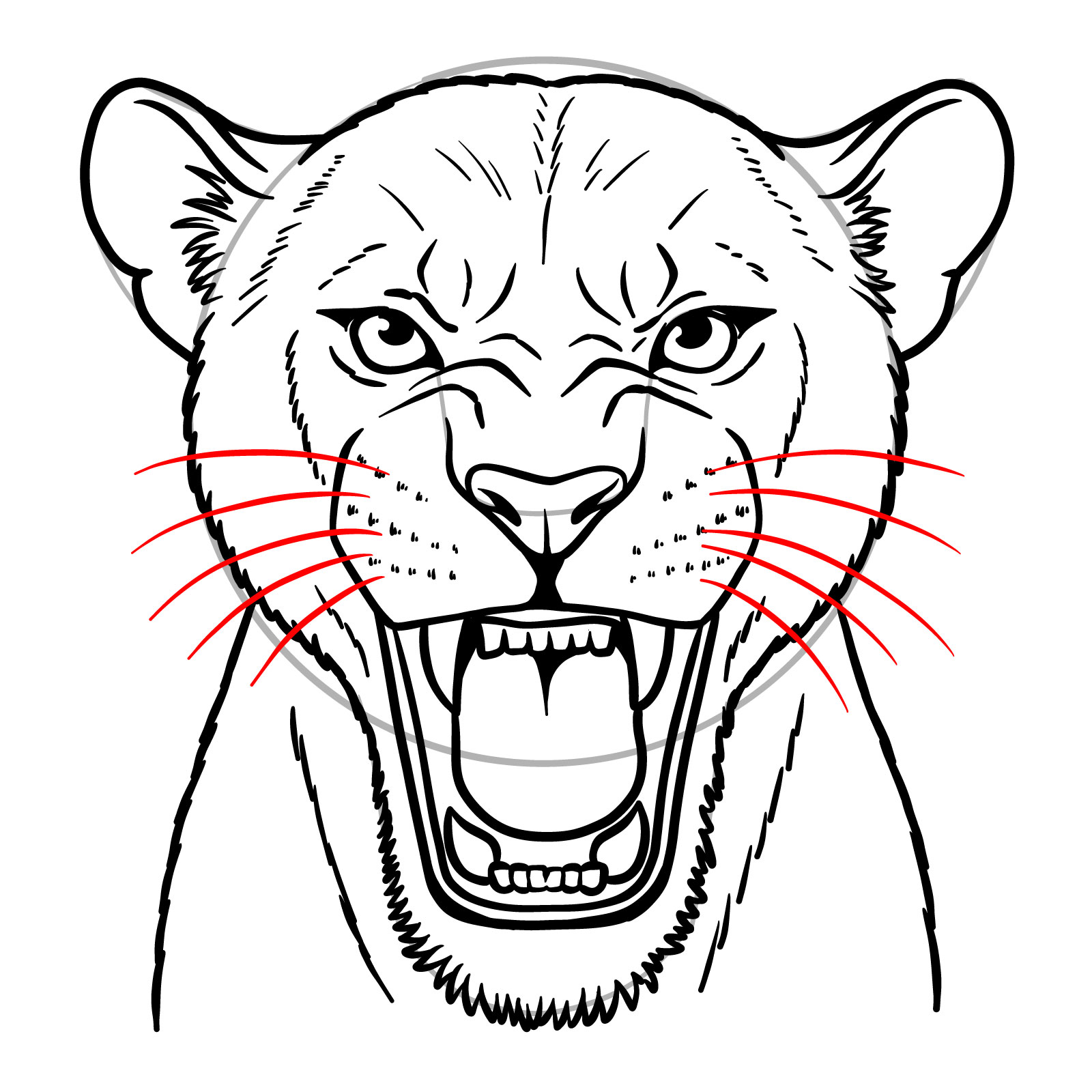 How to Draw a Roaring Lioness Face Front View - step 20