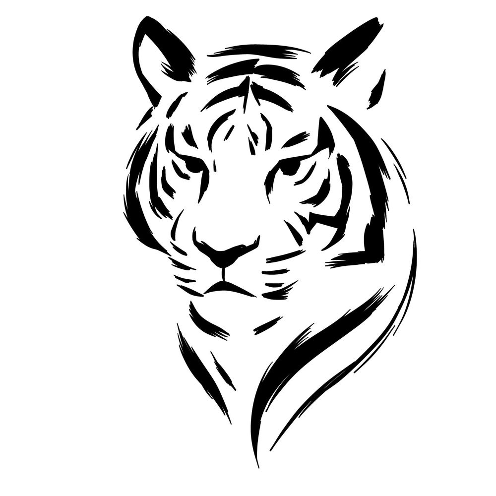 How to Draw a Tiger Face with Stylized Ink Brush Effect
