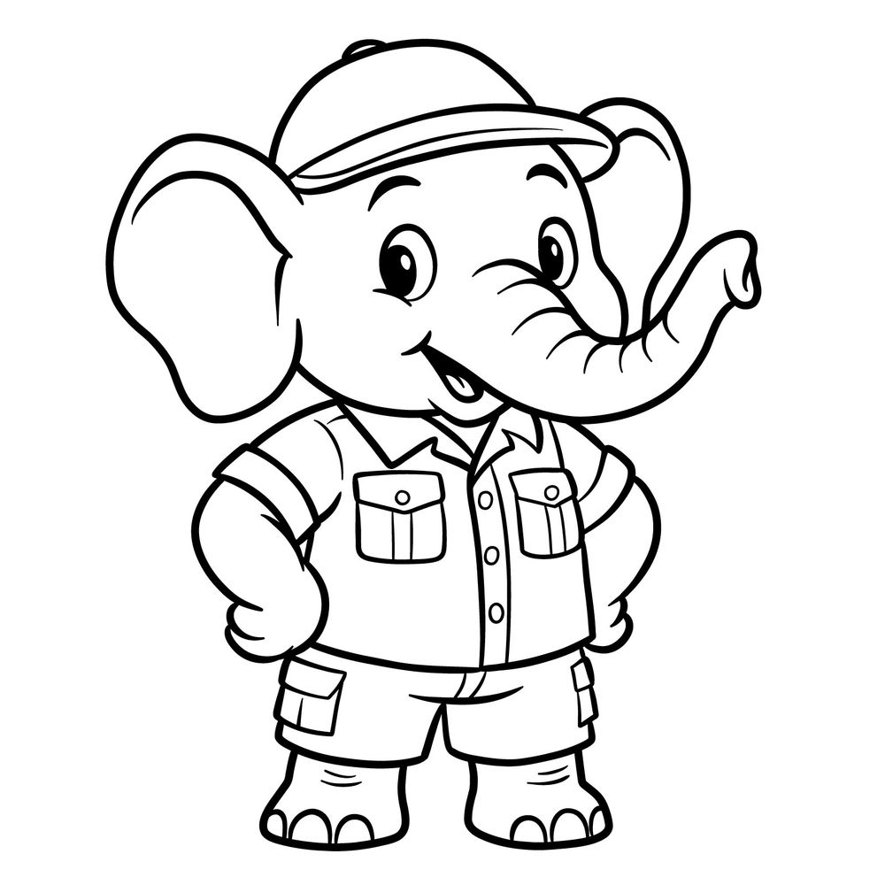 How to Draw an Elephant in Safari Outfit: Cartoon Style Character
