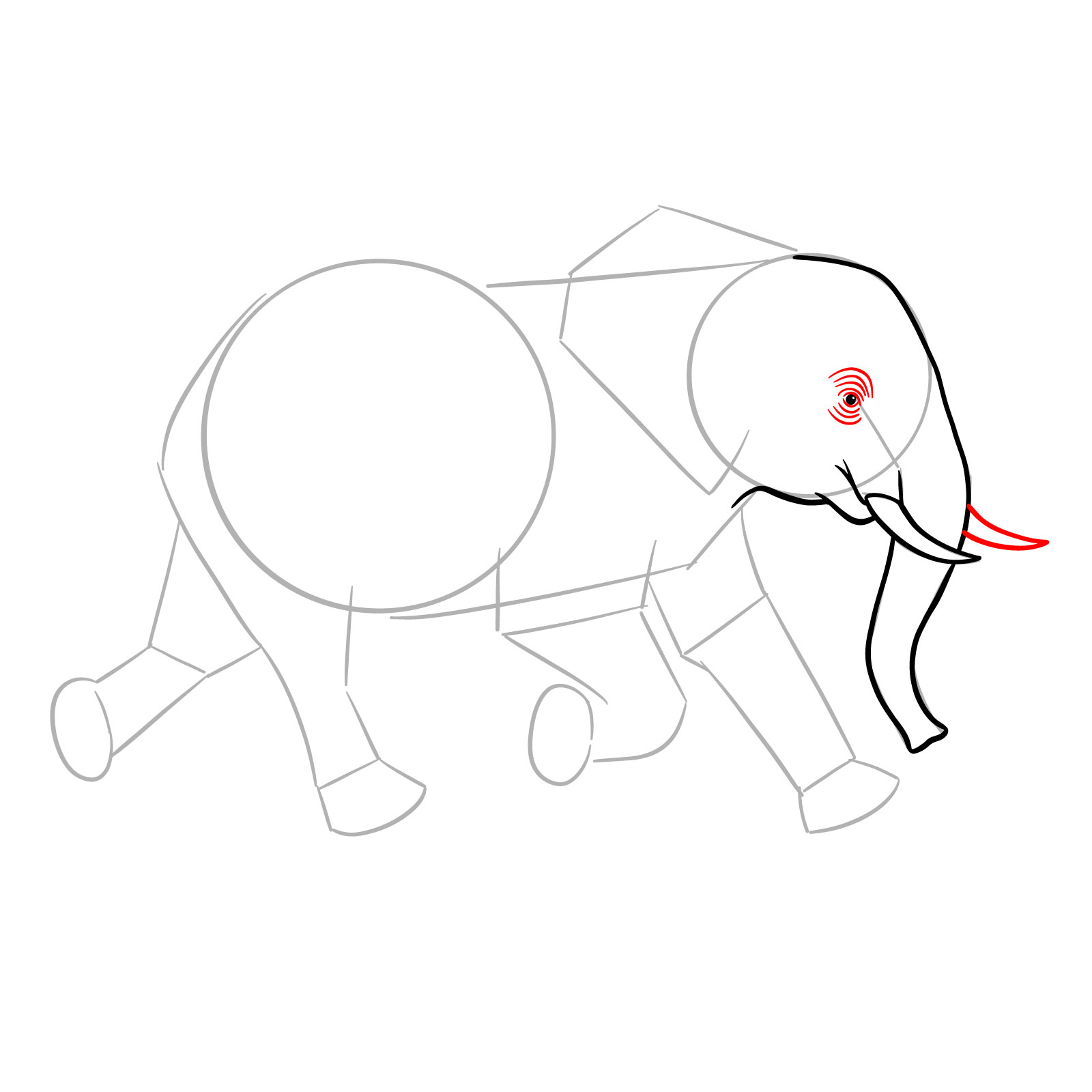 How to Draw a Young Elephant Running Side View - step 07