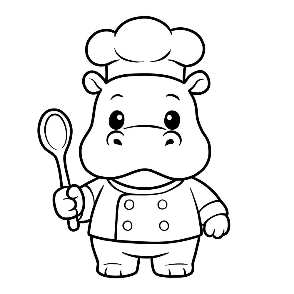 Chibi Hippo Drawing Tutorial: Cute Chef Character in 17 Steps