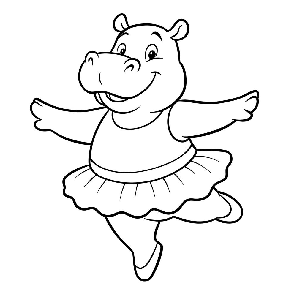 How to Draw a Ballerina Hippo Cartoon Character in 16 Steps