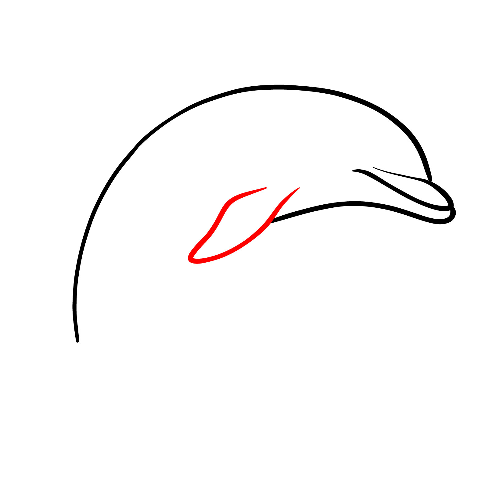 How to draw a dolphin, step 4, drawing the side fin