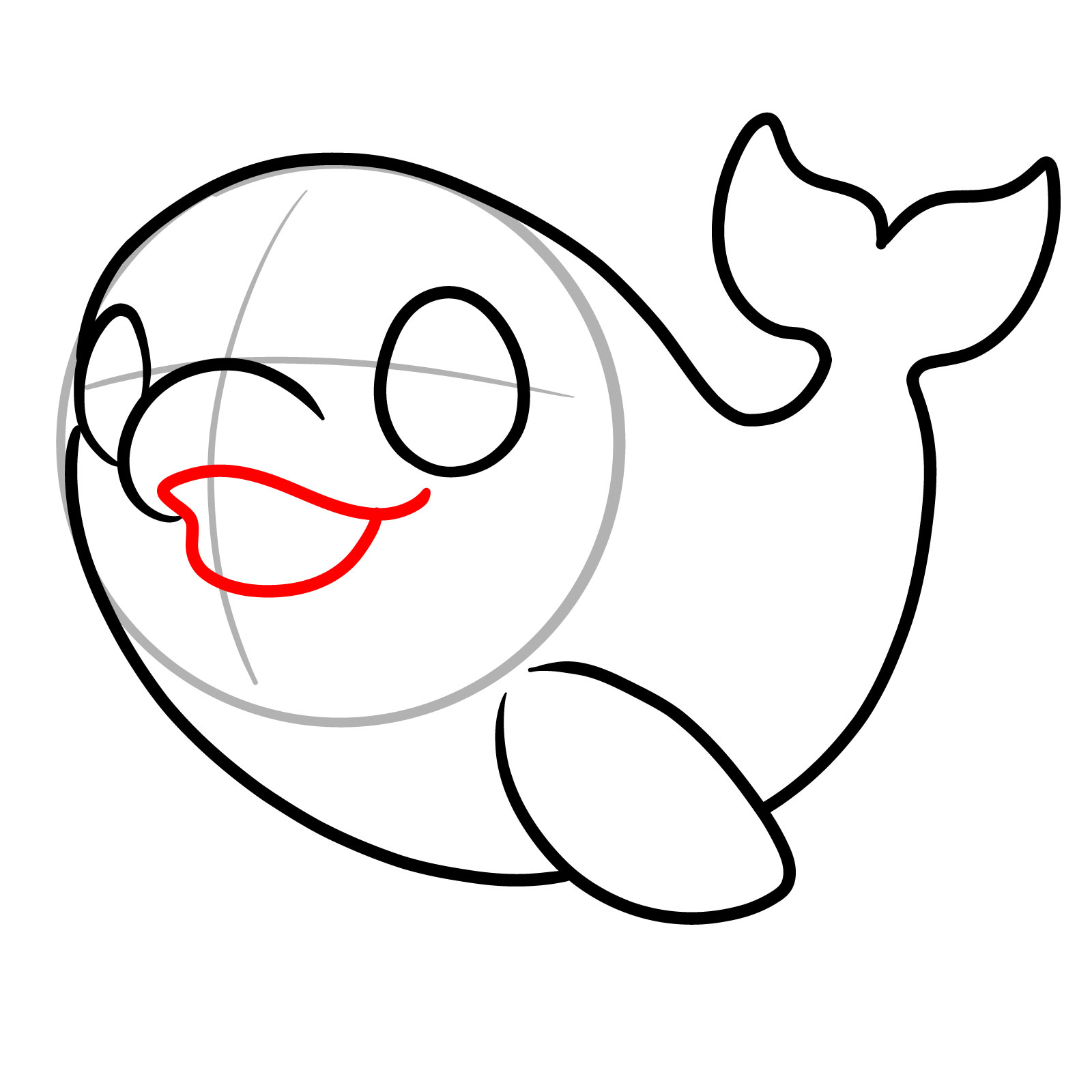 How to draw a cute orca, step 6, drawing the mouth