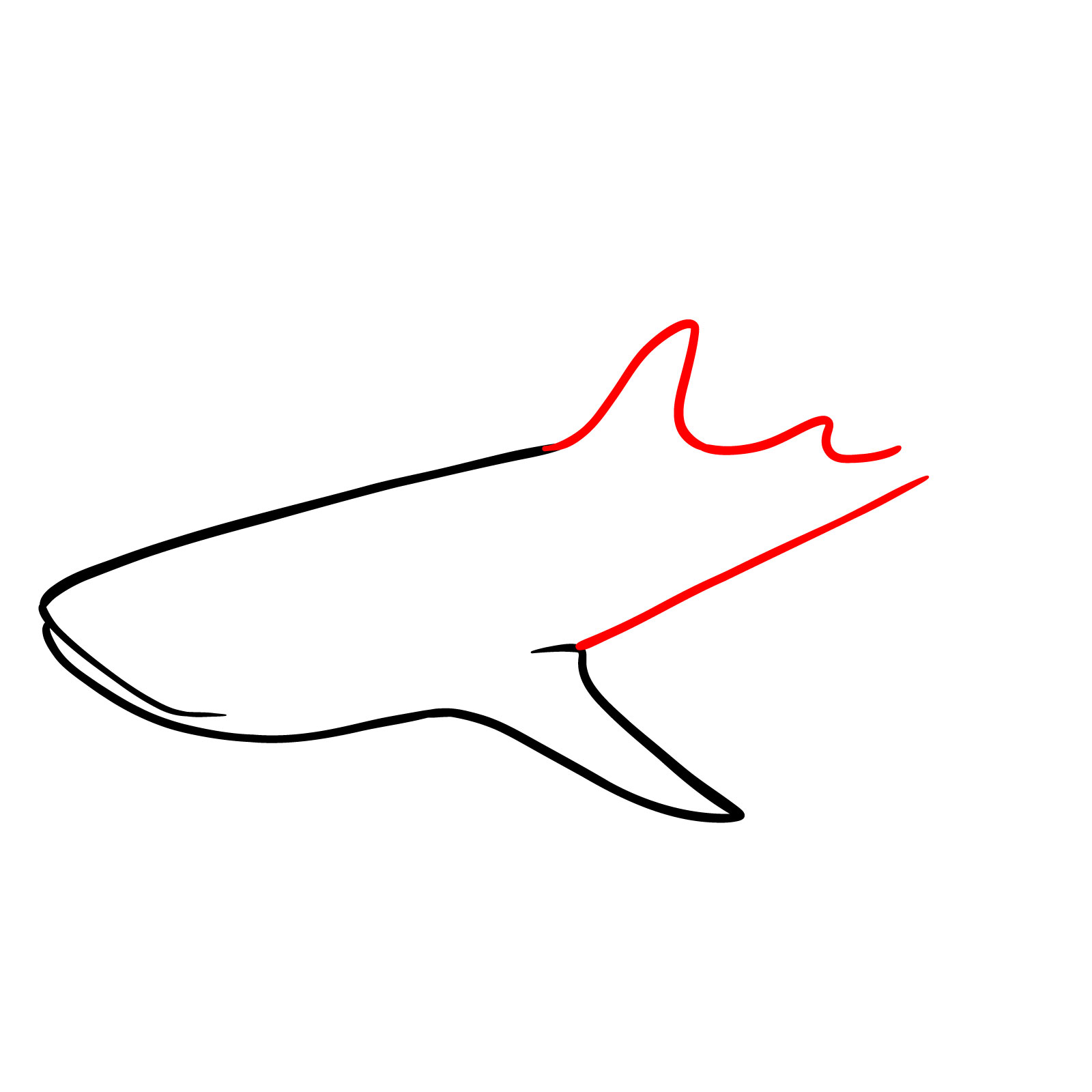 How to draw a whale shark, step 4, drawing the dorsal and smaller fin, and continuing the lower body line